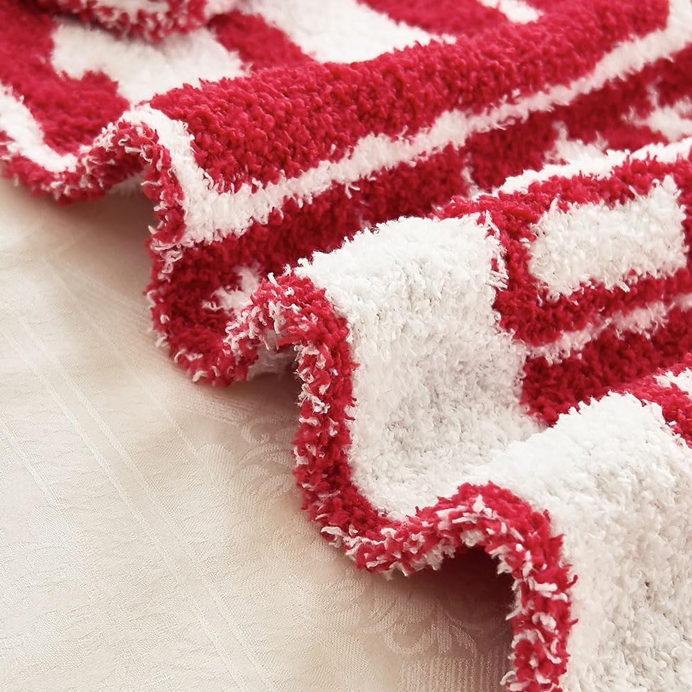 Ultra Soft Microfiber Star Snowflakes Christmas Tree Checkered Knitted Throw Blanket Warm Plush Fluffy Bed Blanket Xmas Decor Lightweight Camping Travel Blanket for Couch Sofa (Gift Red, 50"x60")