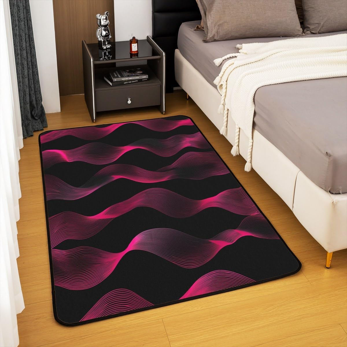 Pink Black Striped Area Rug for Living Room,Ombre Geometric Washable Rugs for Bedroom Home Office,Decorative Accent Rug,Modern Gradient Lines Soft Non Shedding Carpet,6'6" x 4'11"