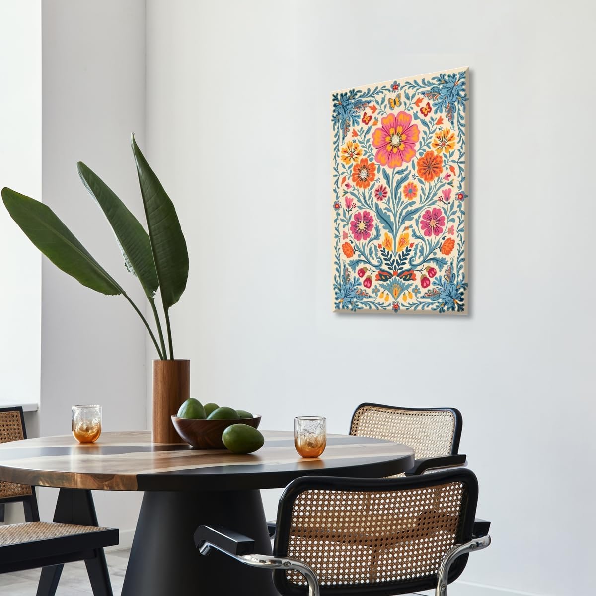 Vintage Mexican Flower Wall Art Traditional Mexican Art Poster Latin Decor Tropical Botanical Canvas Print Colourful Floral Painting Picture for Living Room Bedroom Gallery 12x18inch Unframed