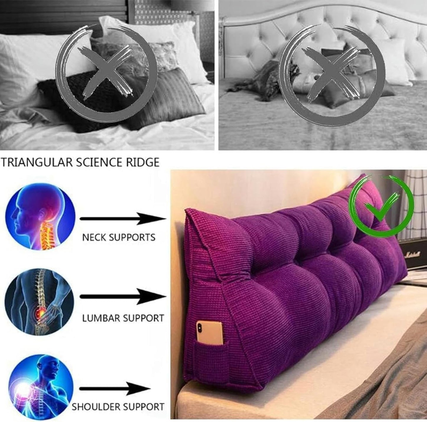 Triangular Wedge Cushion, Relaxing Positioning Support Pillow Soft Lumbar Pillow Removable Headboard Reading Pillow Bed Rest Pillows(Sky Blue,80cm)