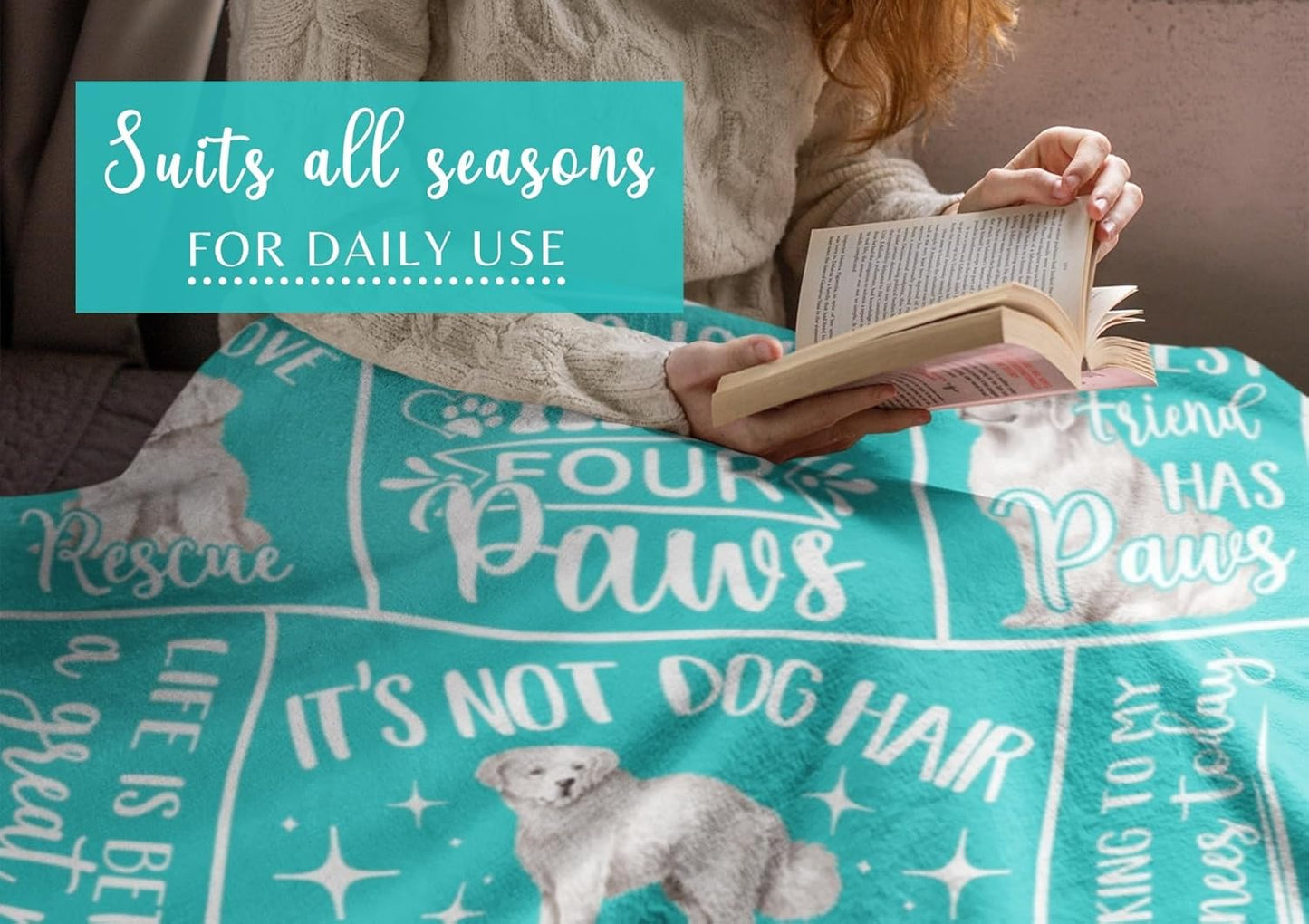 Great Pyrenees Gifts for Women, Throw Blanket for Christmas, Birthday, Mother's Day - 50" x 65" (Teal)