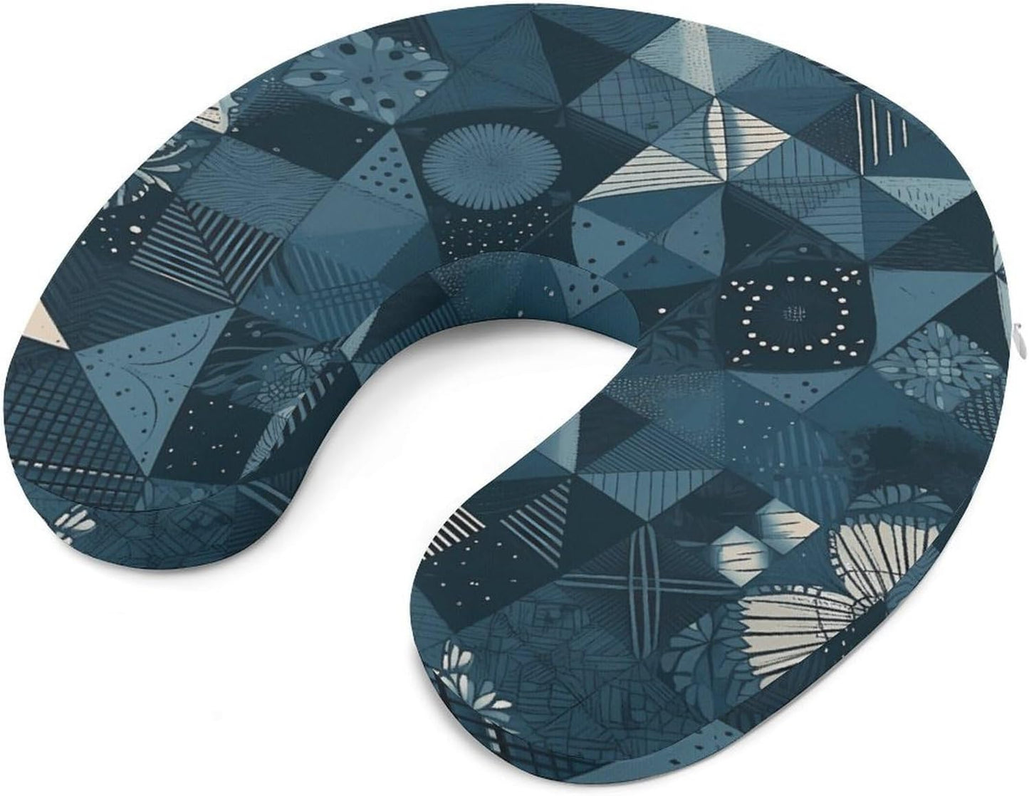 Blue Geometric Pattern Neck Pillow Memory Foam U Shaped Pillows Portable Pillows for Shoulder Travel Head Support Pillow with Concealed Zipper for Airplane Car Home Office