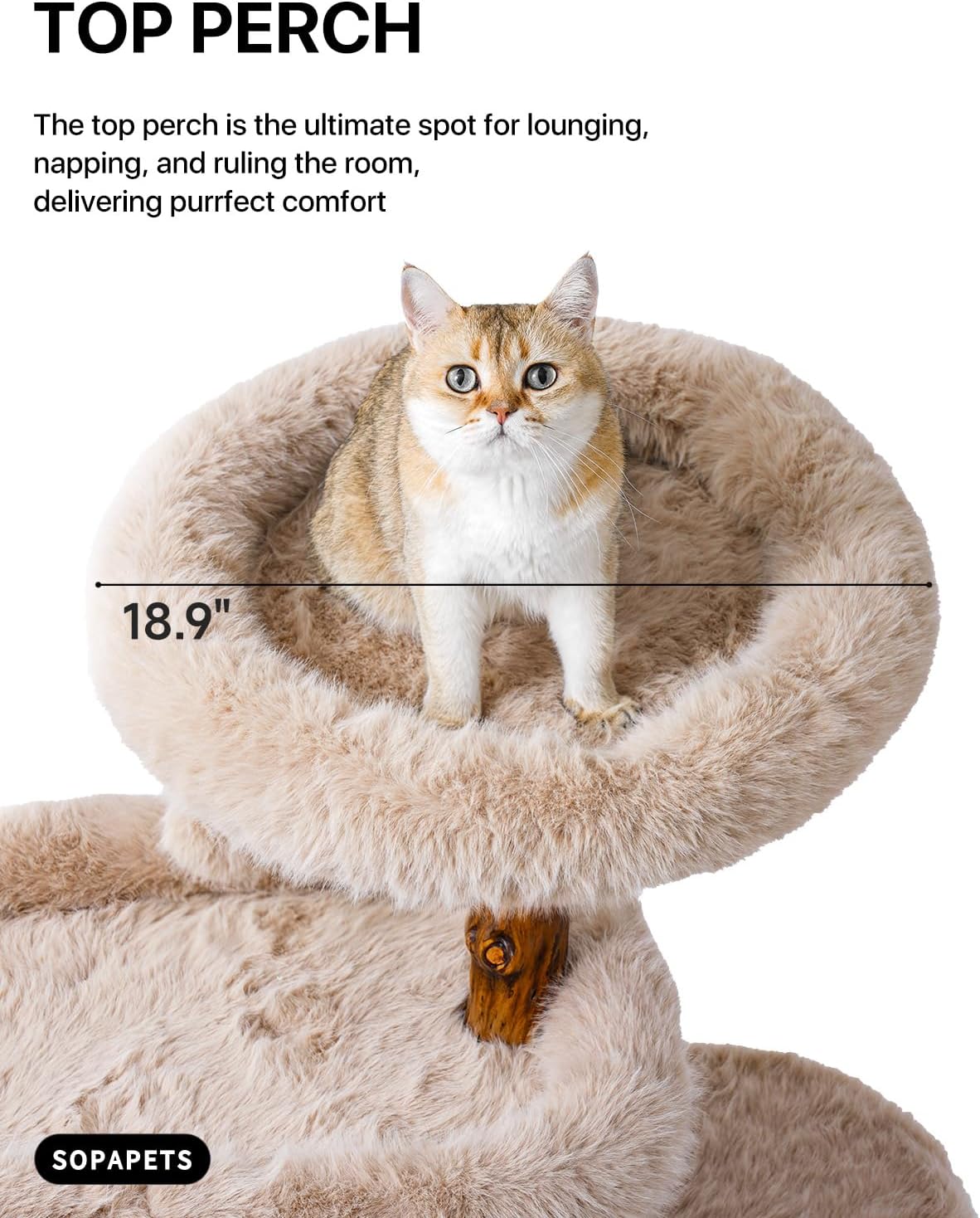 Aesthetic Cat Tree Tower for Large Cats, Large Cat Tree for Maine Coon Indoor Cats with Faux Fox Fur, Solid Wood Sisal Scratching Post, Perches, Platform & Toy Ball