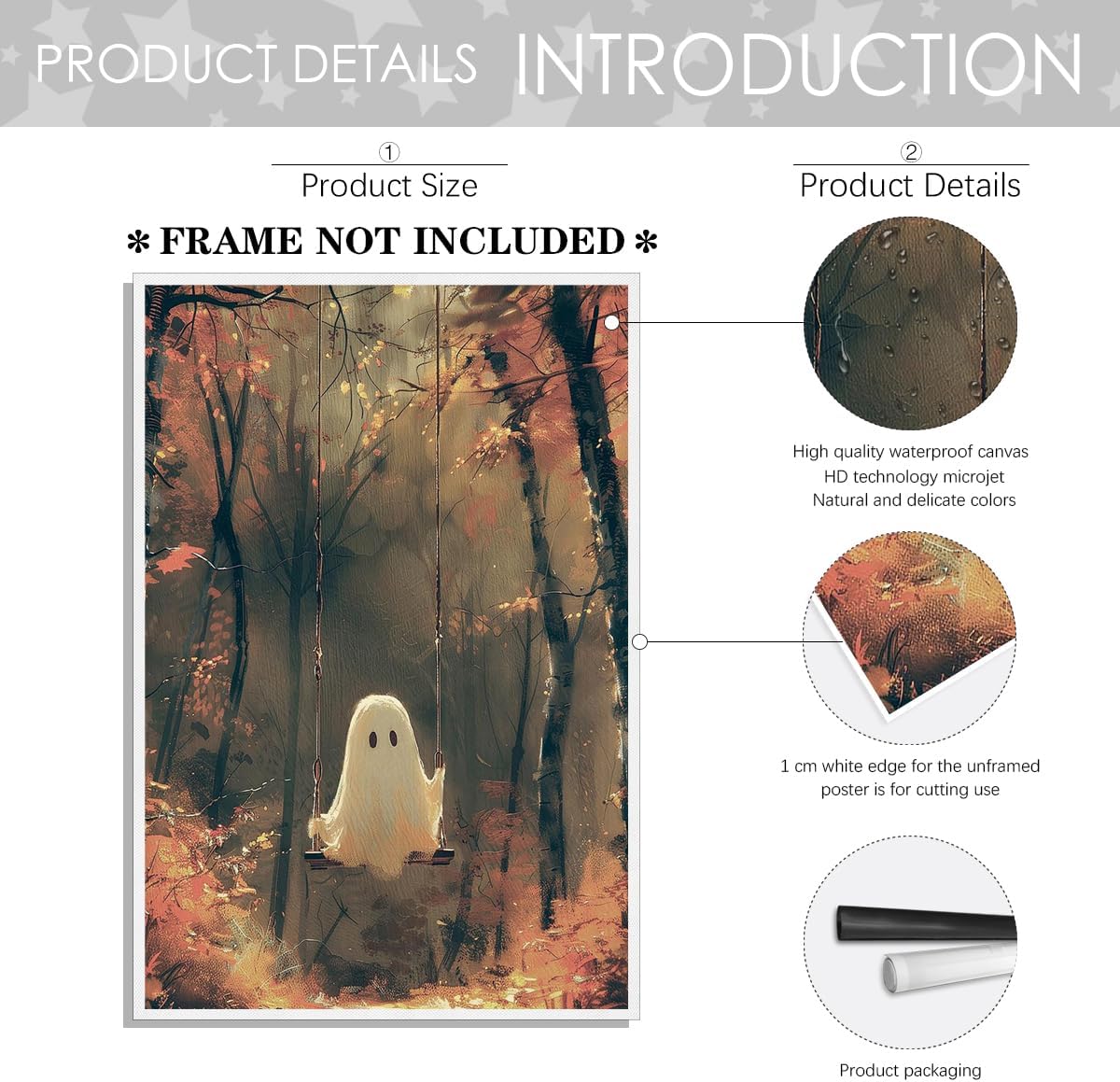 Vintage Cute Ghost Canvas Wall Art Funny Ghost on A Swing in The Forest Aesthetic Poster Gothic Dark Academia Wall Decor Spooky Fall Gothic Cute Decor 11x14in Unframed