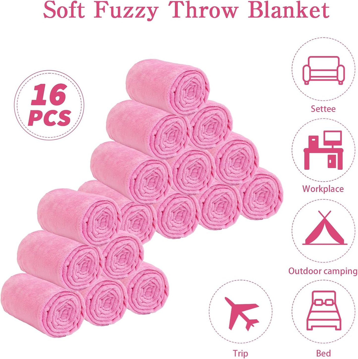 16 Pcs Flannel Blankets 40 x 60 Inch Warm Throw Blanket Soft Flannel Blanket for Girls Sleepover Party Teenager Bed Travel SPA Movie Party (Pink)