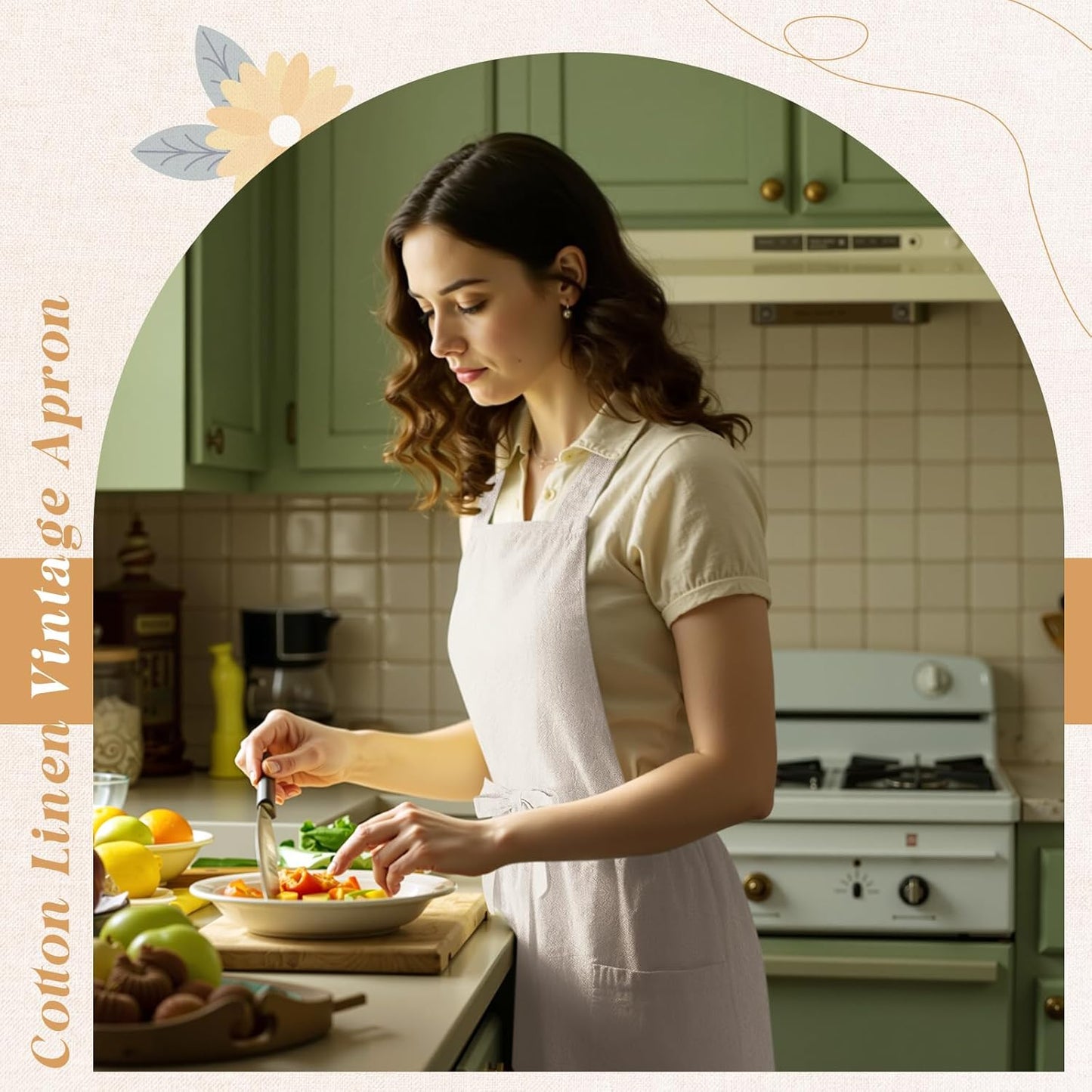 100% Cotton Aprons with Pockets Pinafore Dress for Women Vintage Cute Aprons for Kitchen Baking Gardening Painting