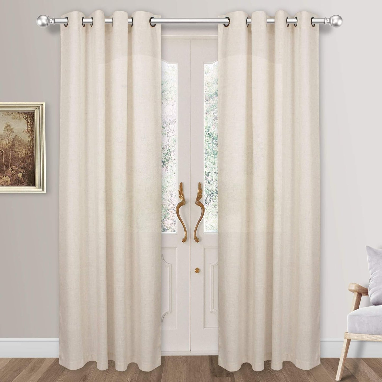 VOILYBIRD Palma Natural Linen Textured Semi Sheer Curtains for Living Room 96 Inches Long Draperies Curtains Bronze Grommet (52''W x 96''L, 2 Panels, Linen)