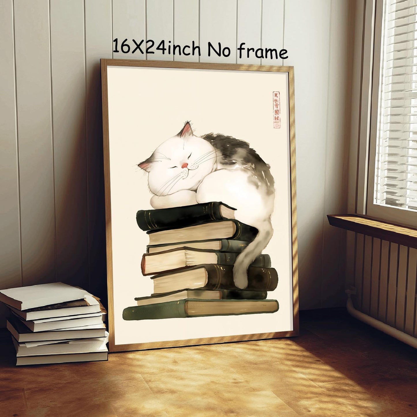 Japanese Vintage Cat Poster Animals Reading Books Poster Japan Painting Cute Cat Print Japanese Animal Wall Art Vintage Book Pictures Japan Aesthetic Posters Watercolor Animal Artwork 16x24in Unframed
