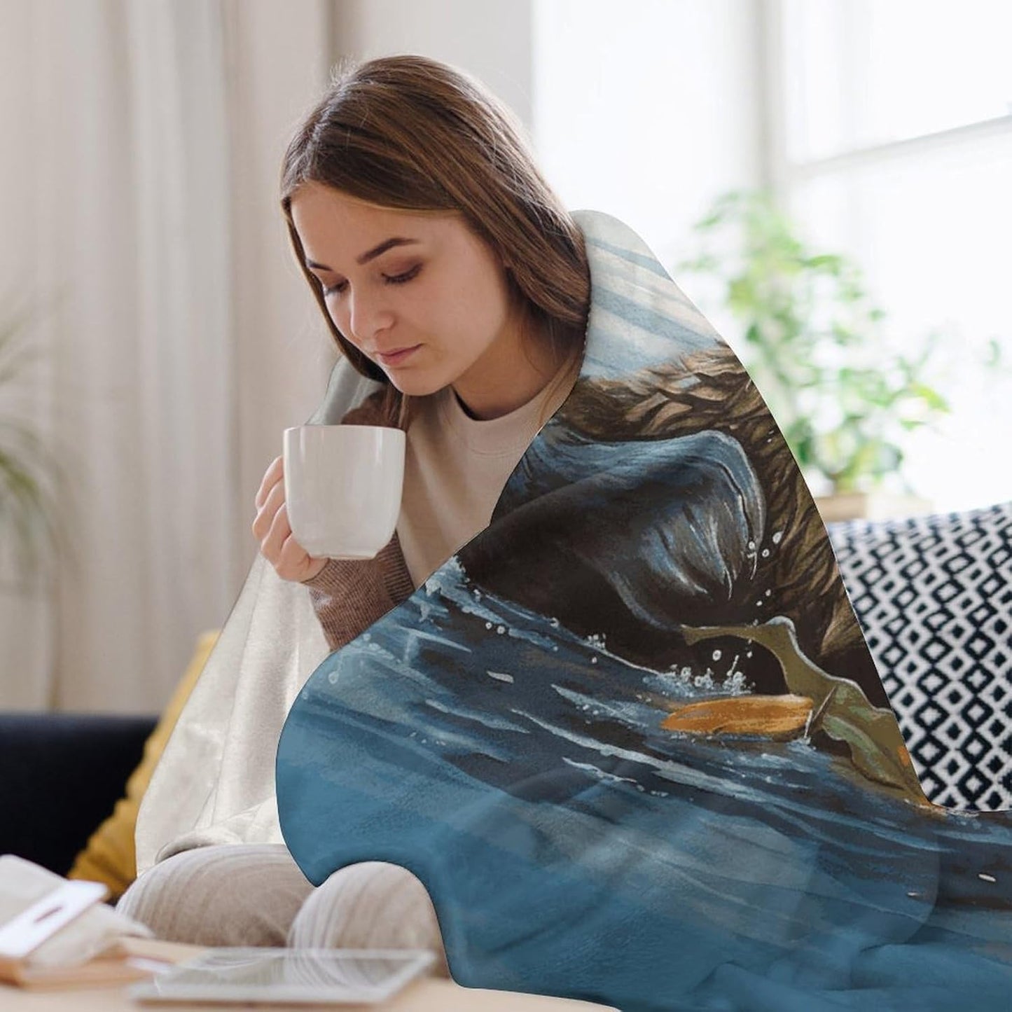 Sea Otter Blanket Super Soft Lightweight Throw Blanket Cute Cozy Warm Bed Blanket Decorative Fuzzy Blanket All-Season Home Decor Gift for Sofa Couch Living Room 60"*80"（150 * 200cm）