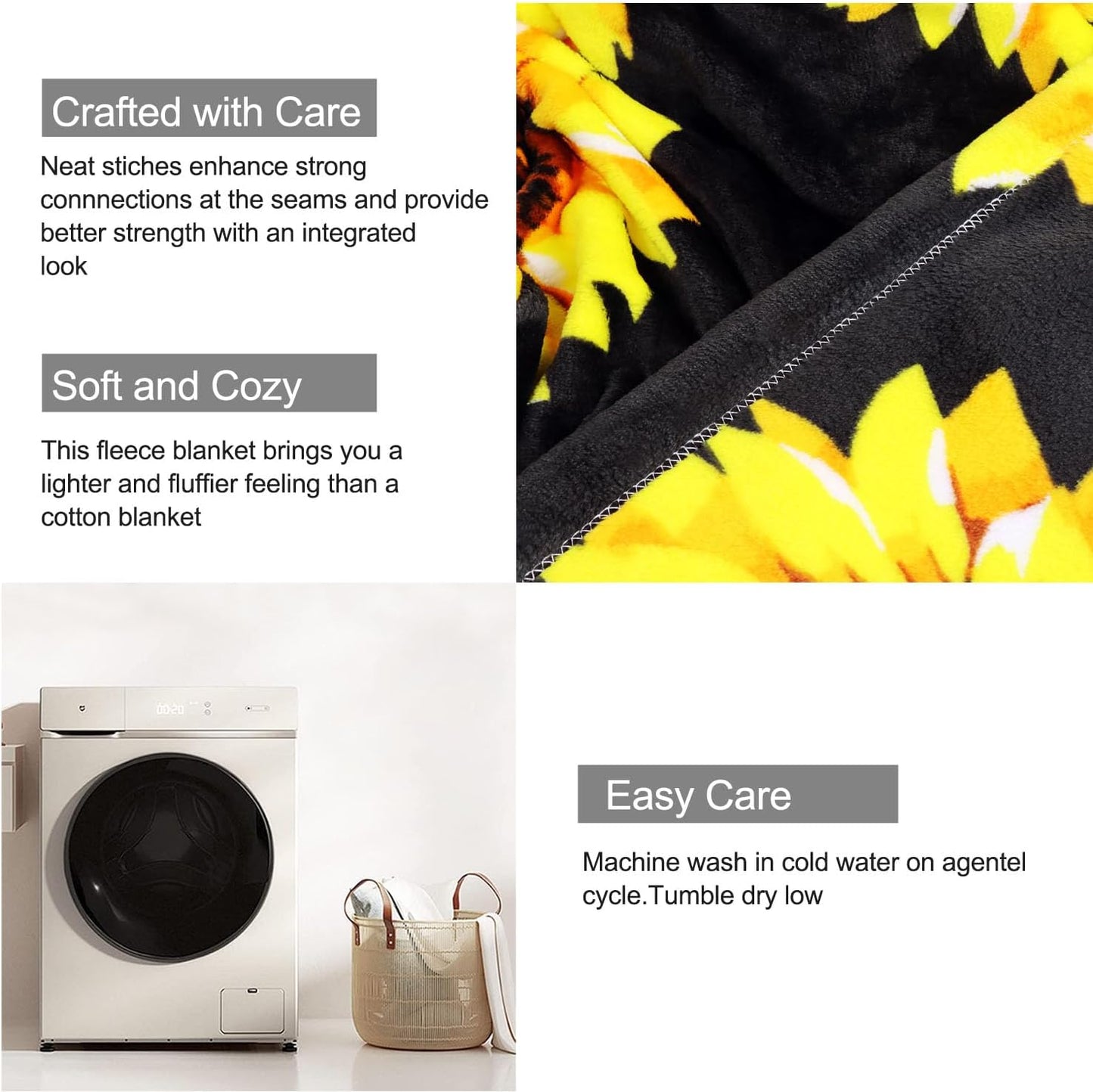 HommomH Sunflower Blanket, 60"x80" Double Sided Print Soft Warm Reversible Throw Blanket for Women Girls Birthday, Black
