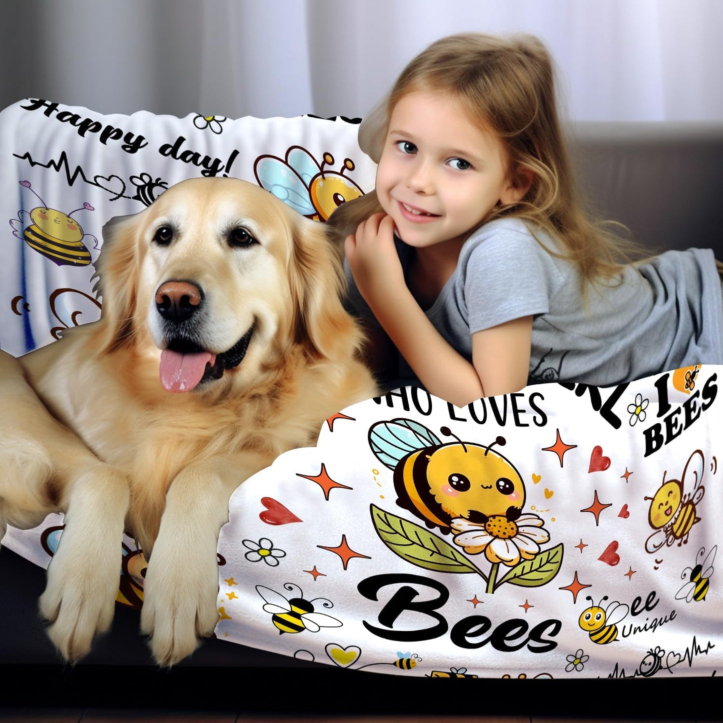 Cute Bee Blanket Bee Gifts for Women,Bees Lovers Throw Blanket,Funny Birthday Bees Themed Gifts for Girls Kids Adults Women 50"x 40"