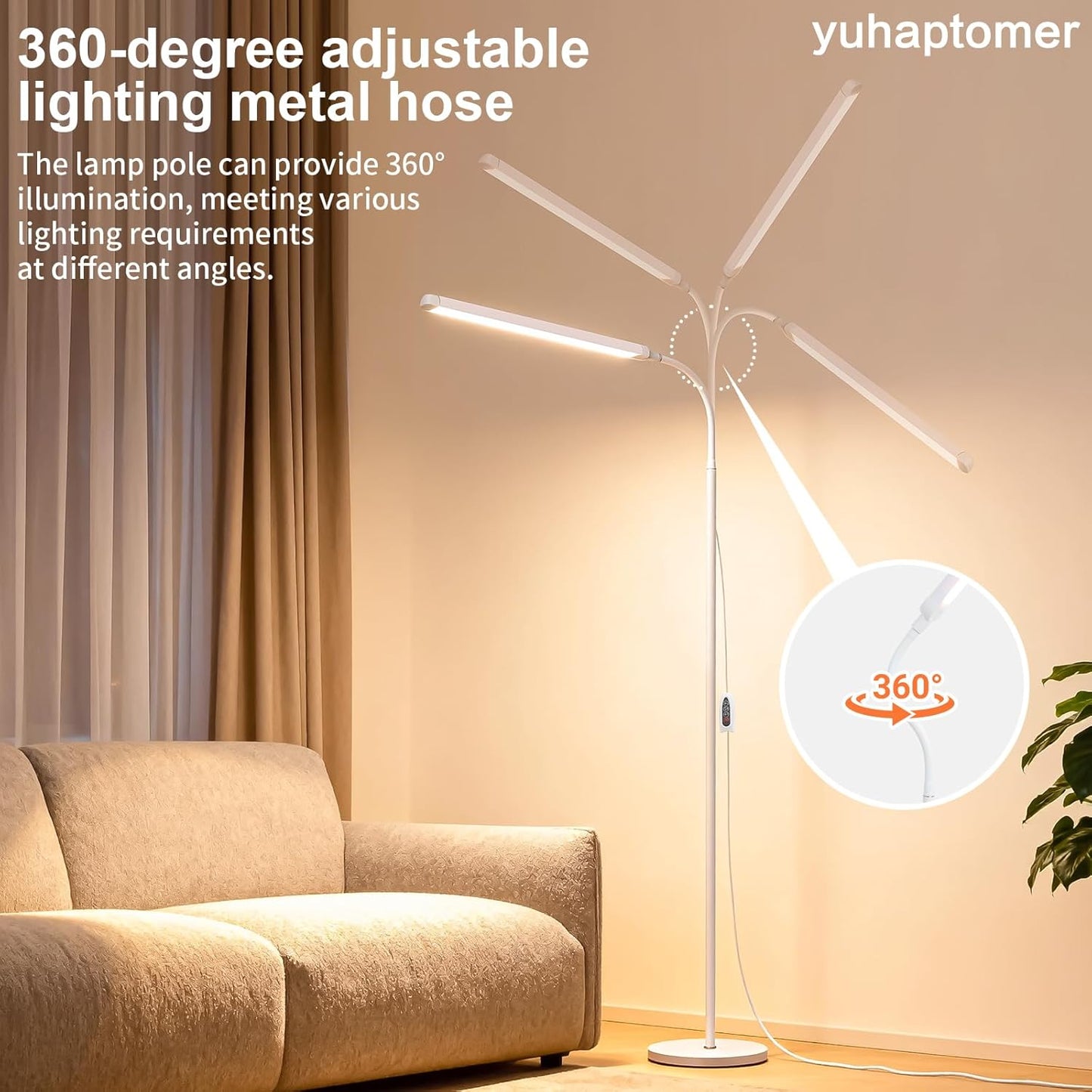 White 12W LED Bright Reading Floor Lamp for Living Room Bedroom Bedside Office Library, Eye-protection flicker-free adjustable from 3000-6000K ,Eyelash Tattoo Makeup Tall Standing Dimming Light
