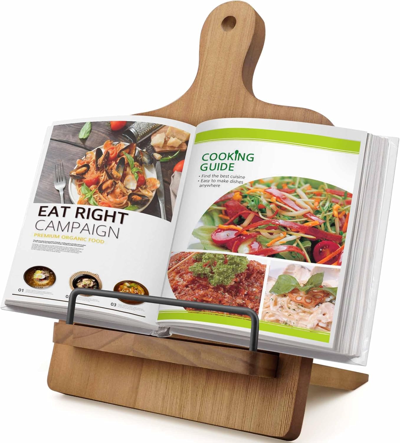 Cookbook Stand Recipe Book Holder: Cookbook Stand for Kitchen Counter, Adjustable iPad Tablet Recipe Book Holder, Rustic Wood Cutting Board Style, Gift for Women