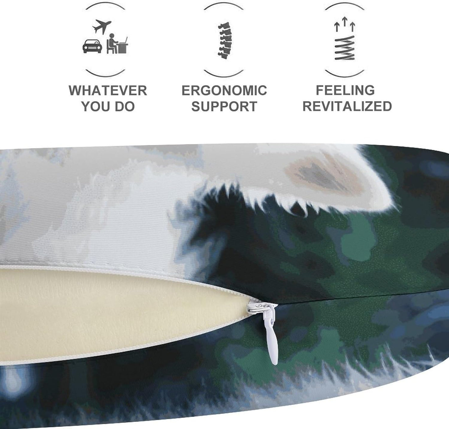 White Dog Neck Pillow Memory Foam U Shaped Pillows Portable Pillows for Shoulder Travel Head Support Pillow with Concealed Zipper for Airplane Car Home Office