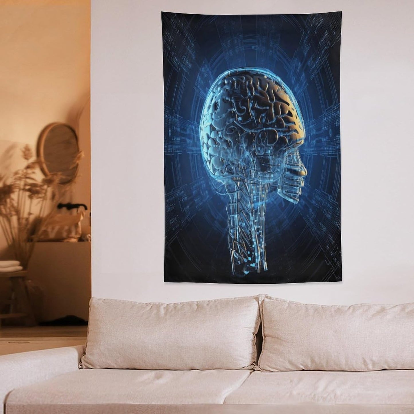 FodPand Artificial Intelligence Brain Tapestry Anti-fading Wall Tapestry with Installation Kit Backdrop Banner Multipurpose Aesthetic Tapestries Boho Wall Art Hanging Decorative Blanket 40"x60"