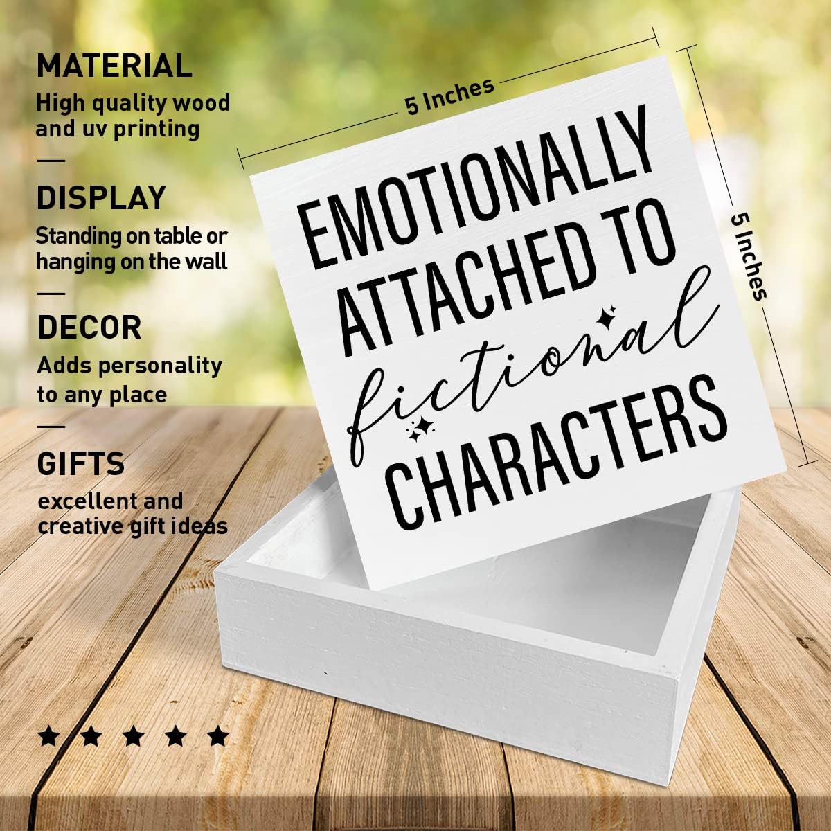 Book Lover Desk Decor Wooden Box Sign, Fictional Characters, Book Worm Nerd Decor for Home Bedroom Bookish Book Reader Librarian Decoration Book Lover Gifts for Women Men Teen Girls