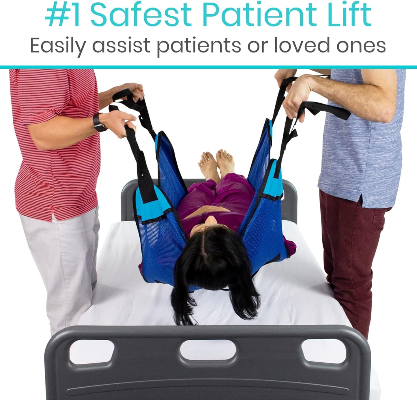 Vive Patient Lift Sling - Full Body Mesh Transfer Sling for Showering & Home Use - Hoyer Lift Pad for Elderly, Disabled, Bariatric - Patient Transfer Assist Device Blanket for Bed Positioning, Lifting