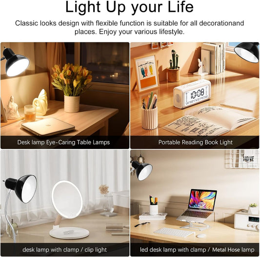 Desk Lamp, Eye Protection Clip on Light, LED Clamp Lights, Adjustable Clip Lamp, for Bedroom and Dorm Study, Late-Night Reading, Cramming for Exams Small Areas Lights, White Light