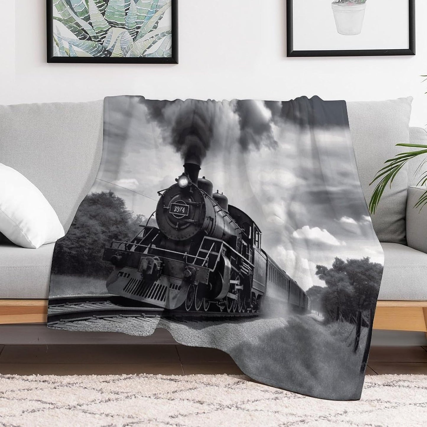 Steam Train Clouds Blanket Super Soft Lightweight Throw Blanket Cute Cozy Warm Bed Blanket Decorative Fuzzy Blanket All-Season Home Decor Gift for Sofa Couch Living Room 50"*60"（130 * 150cm）