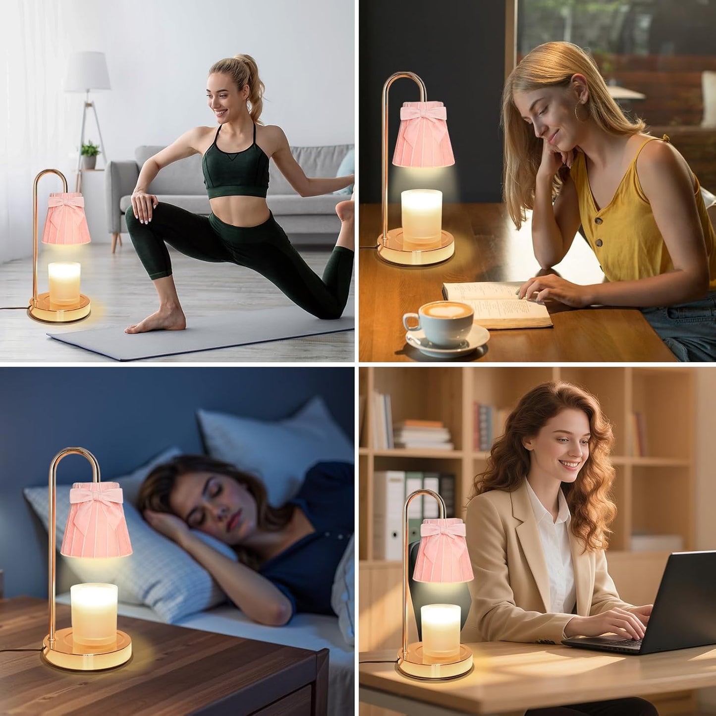 Pink Candle Warmer Lamp with Timer Dimmer Cute Coquette Bow Table Lamp Modern Decorative Bedside Light Valentine's Day Birthday Gifts Idea for Women Mom House Warming New Home Bedroom Decor