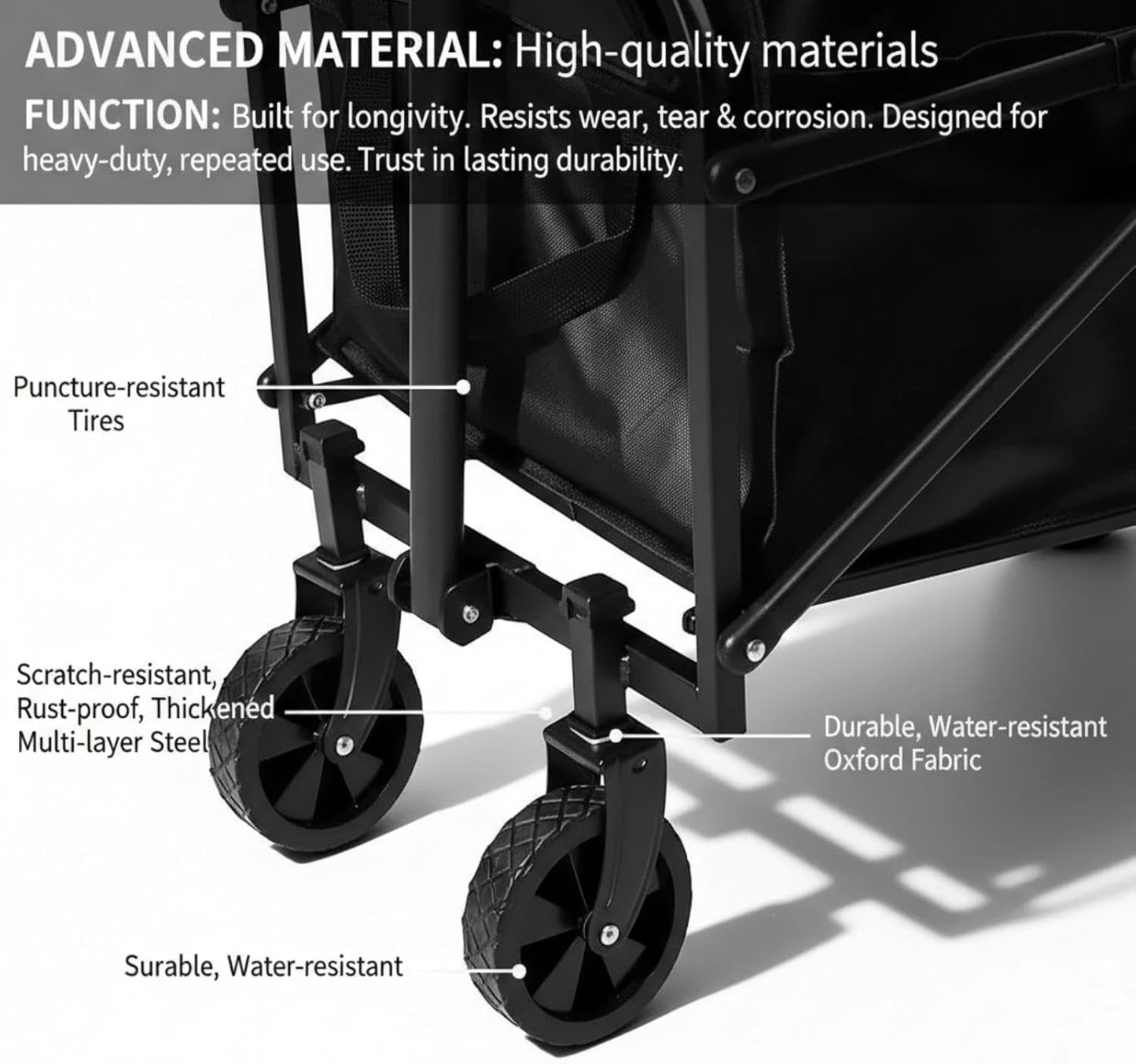 120L Small Collapsible Wagon Cart Foldable Garden Cart with All Terrain Wheels, Large Capacity Utility Wagon for Beach, Camping, Grocery, Shopping, Outdoor Sports