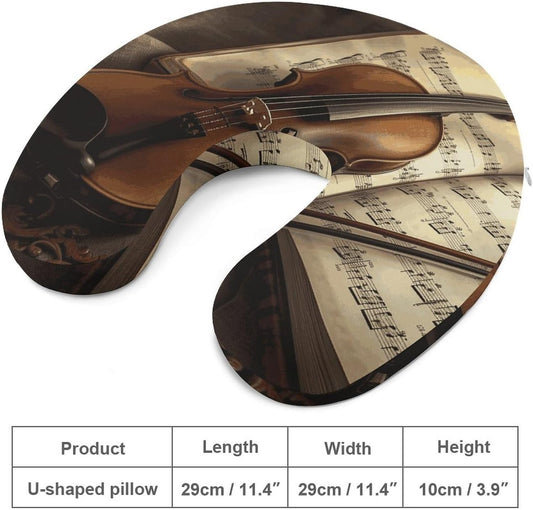 Violin and Book Neck Pillow Memory Foam U Shaped Pillows Portable Pillows for Shoulder Travel Head Support Pillow with Concealed Zipper for Airplane Car Home Office