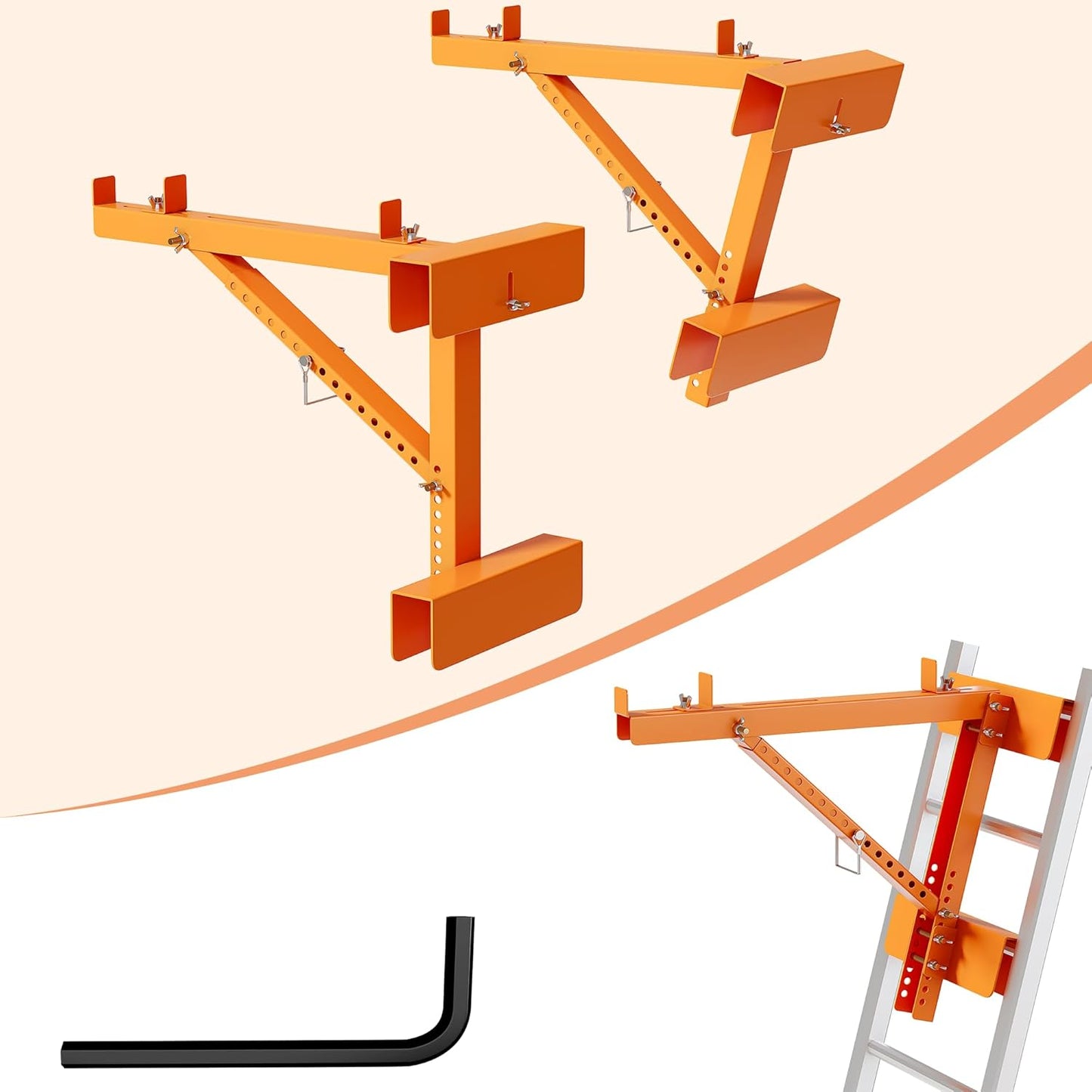 2 Pack Ladder Jacks for Scaffolding Platform, Heavy-Duty Steel Ladder Jacks Scaffold Bracket 350 Lbs Capacity, Adjustable Ladder Jack, Two-Rung Short Body Extension Ladder Jack for Jobsite 20'' Stage