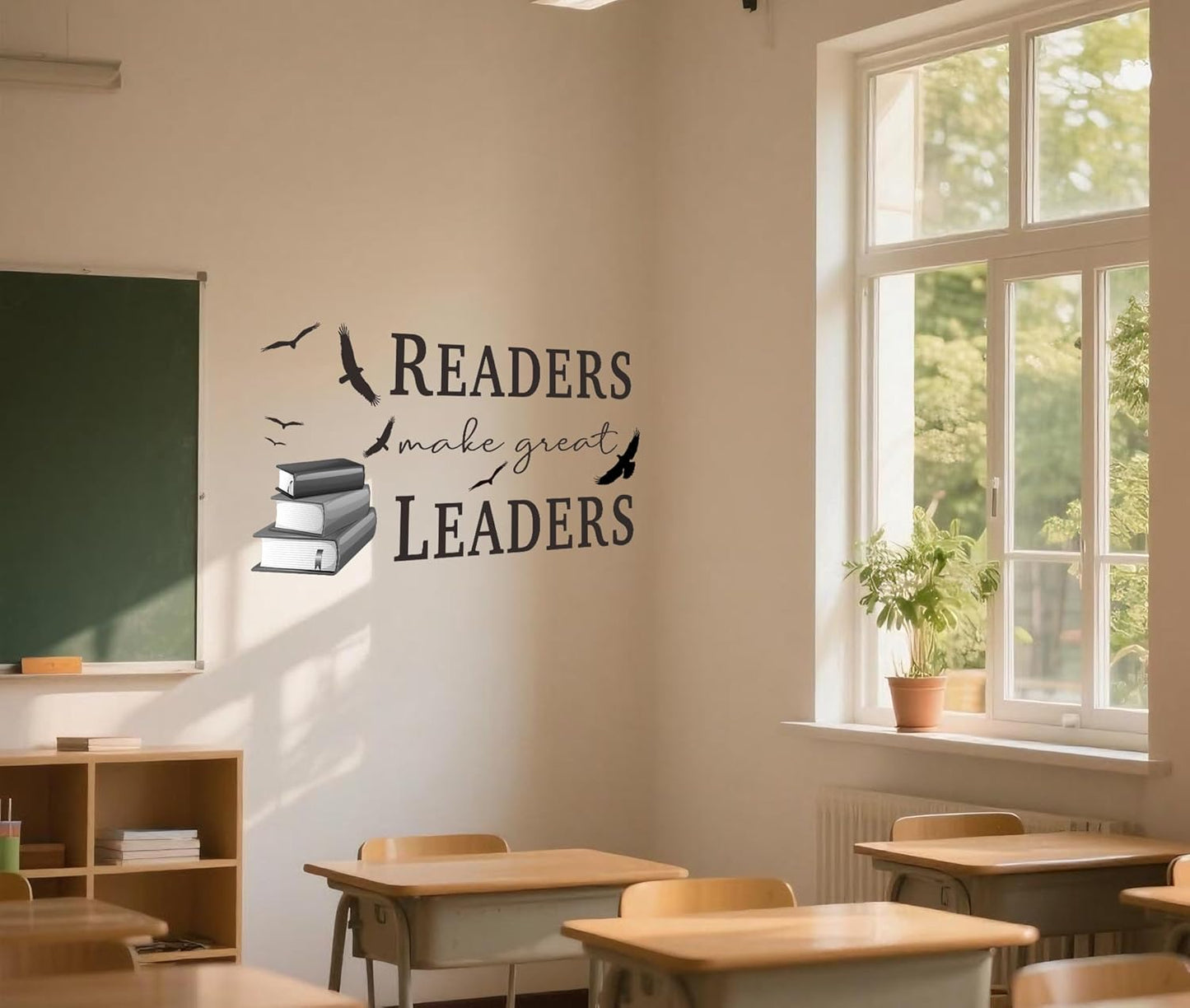 Reading Theme Wall Decals, Inspirational Quotes Readers Make Great Leaders Wall Stickers for School College Library Nursery Children’s Room Classroom