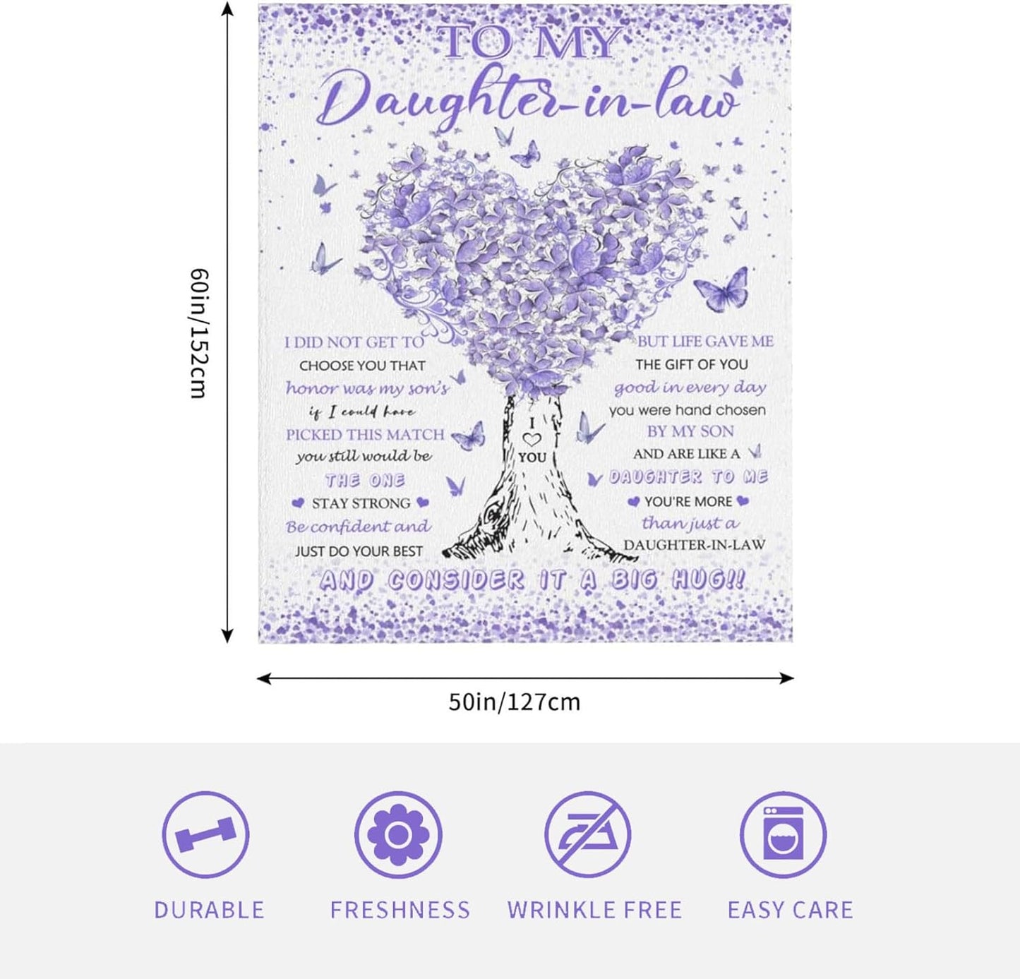 Daughter in Law Gifts from Mother in Law, Birthday Gifts for Daughter in Law, Unique Purple Women Throw Blanket Gift for Wedding Christmas, Super Soft Warm Blanket 60"X50" for Couch Bedroom Livingroom