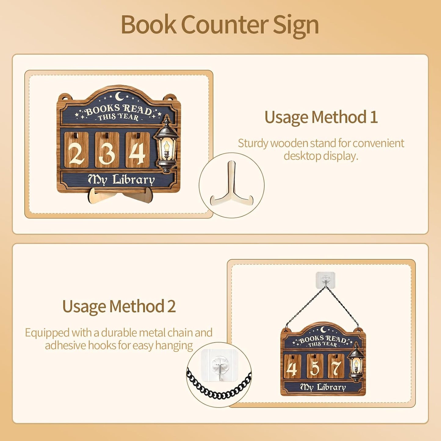 Books Read This Year Counter Decorative Signs with 4PCS Heart-Shaped Bookmarks, Reading Tracker Sign, Beautiful Book Decor for Home Library, Bookshelf & Wall, Gift for Book Lovers, Librarians,Teachers