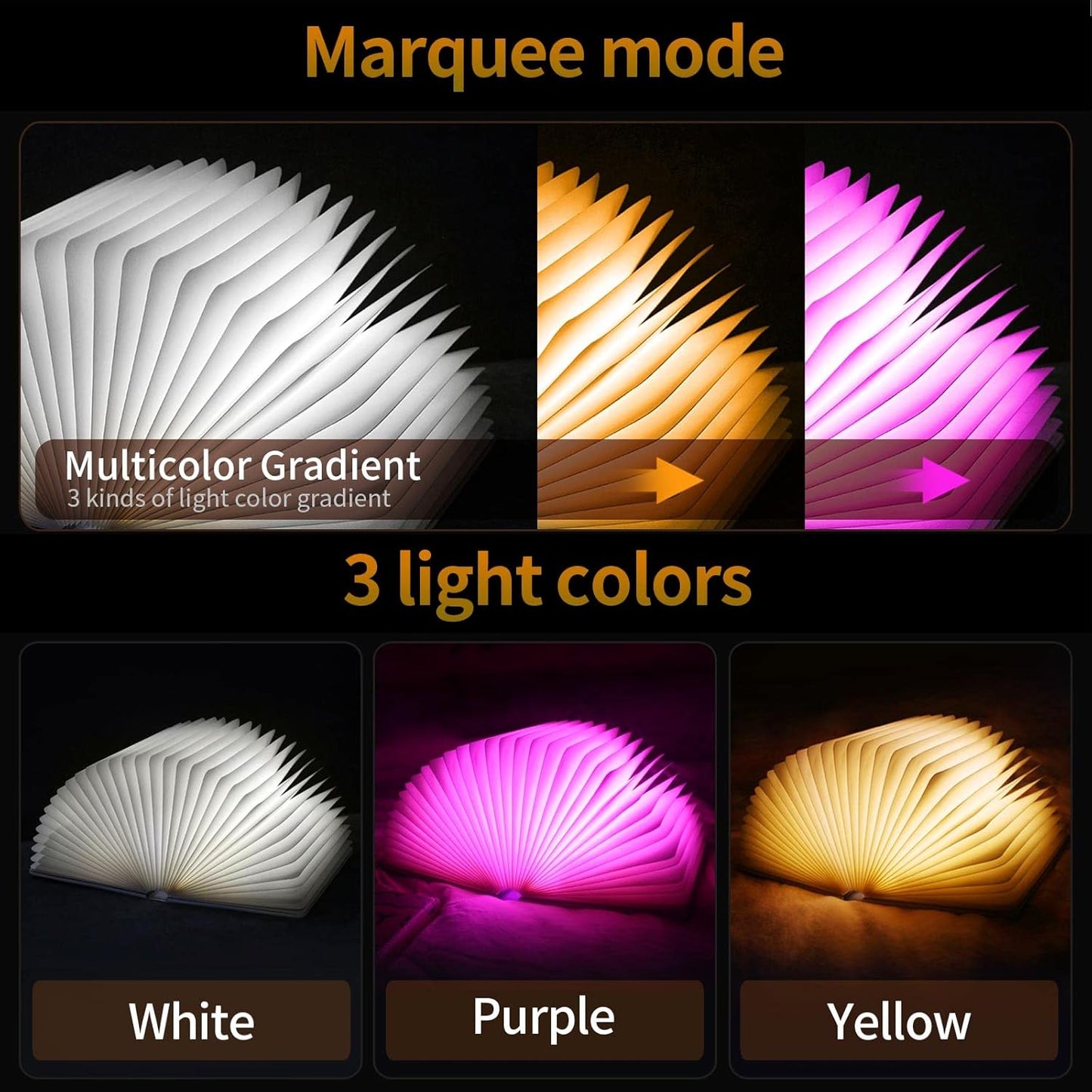 Decorative LED Book Light with Embossed Design,Book Lamp, Book Lovers Gifts, Reading Lights for Books in Bed (Bronze-Colored)