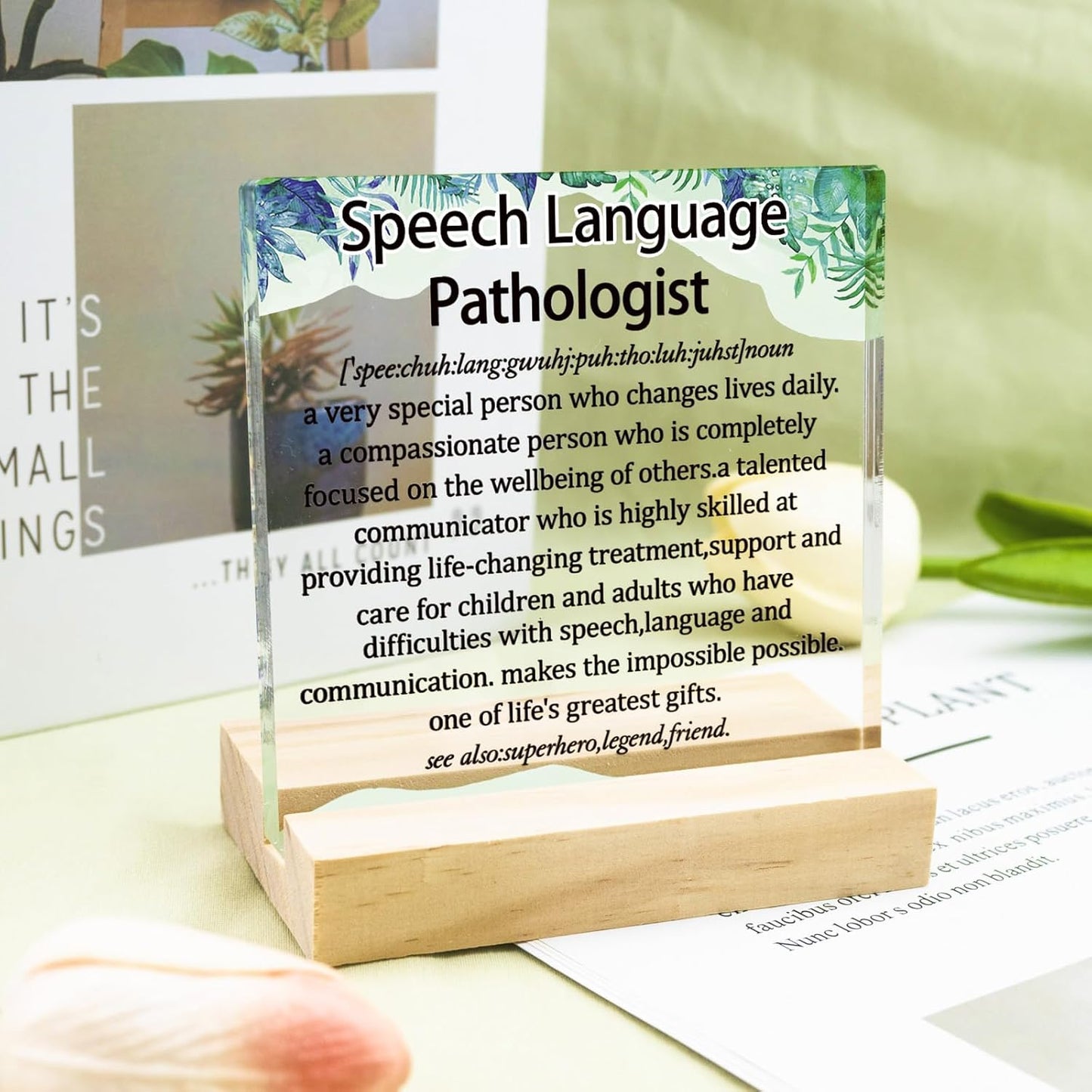 Speech Pathologist Gifts SLP Gifts Acrylic Desk Decorative Sign with A Wood Stand Speech Therapy Gift Therapist Gift Birthday Christmas Appreciation Presents for Therapist