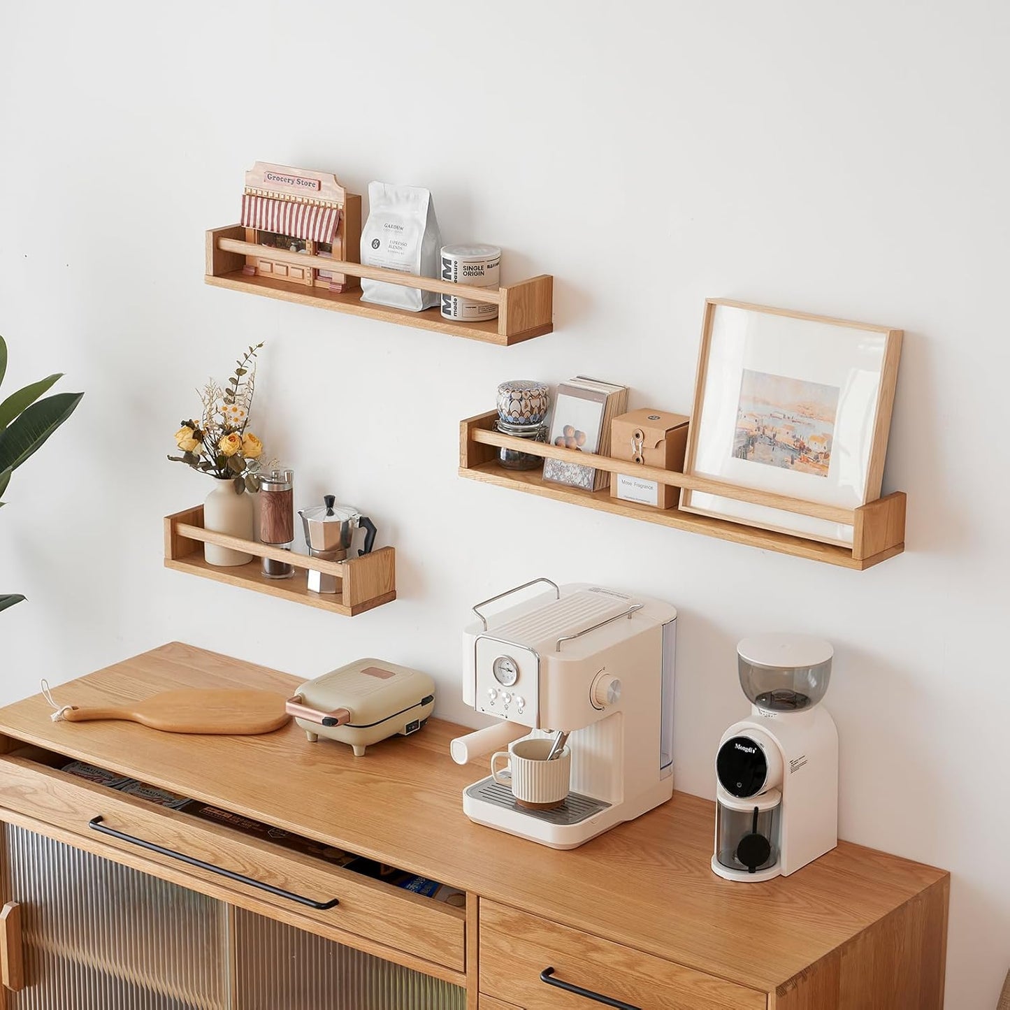 Oak Nursery Floating Shelves 27.5 Inches Wall Mounted Nursery Shelf, Wood Bookshelf Wall Shelves for Kitchen Spice Rack Bedroom Living Room Baby Nursery Room, Natural
