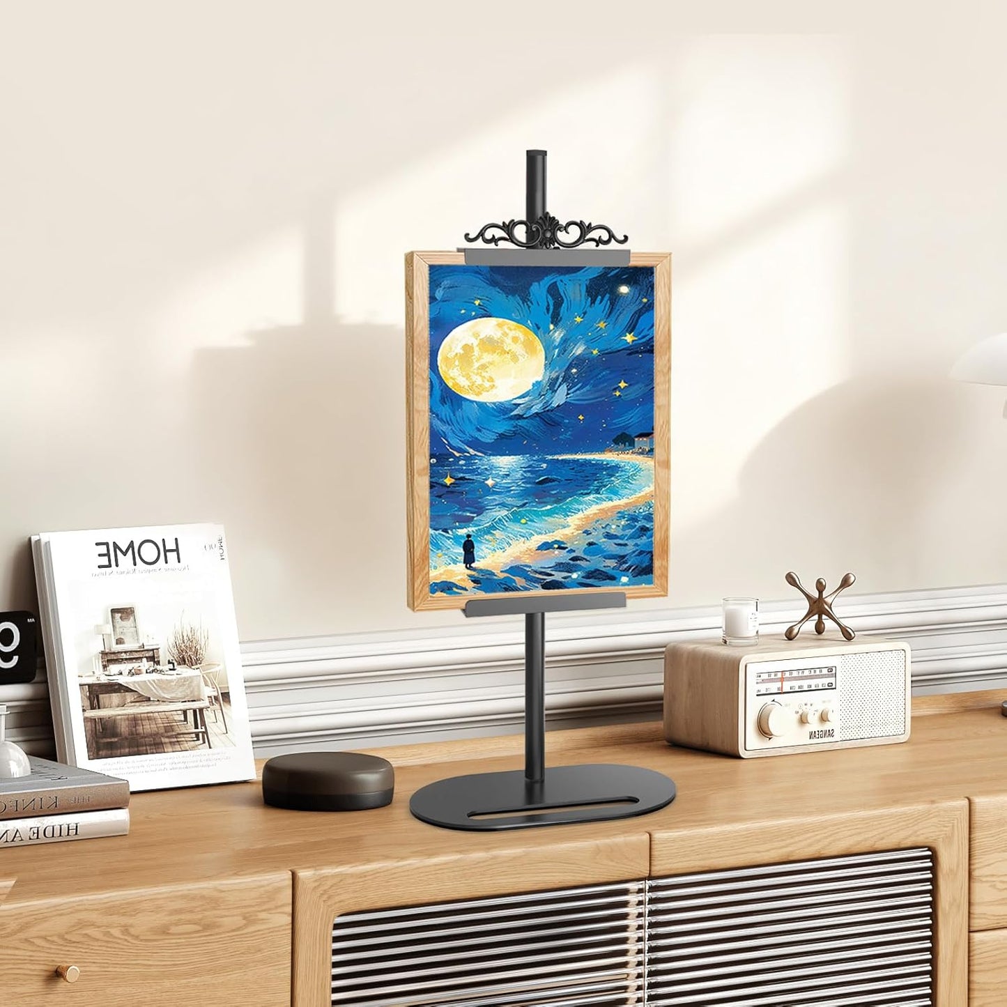 Adjustable Tabletop Picture Frame Stand with Removable Decorative Top,Metal Display Easel stand for Photos, Paintings,Signs & Canvas, Desktop Picture Holder for Frames up to 29.8" H (1 PACK)