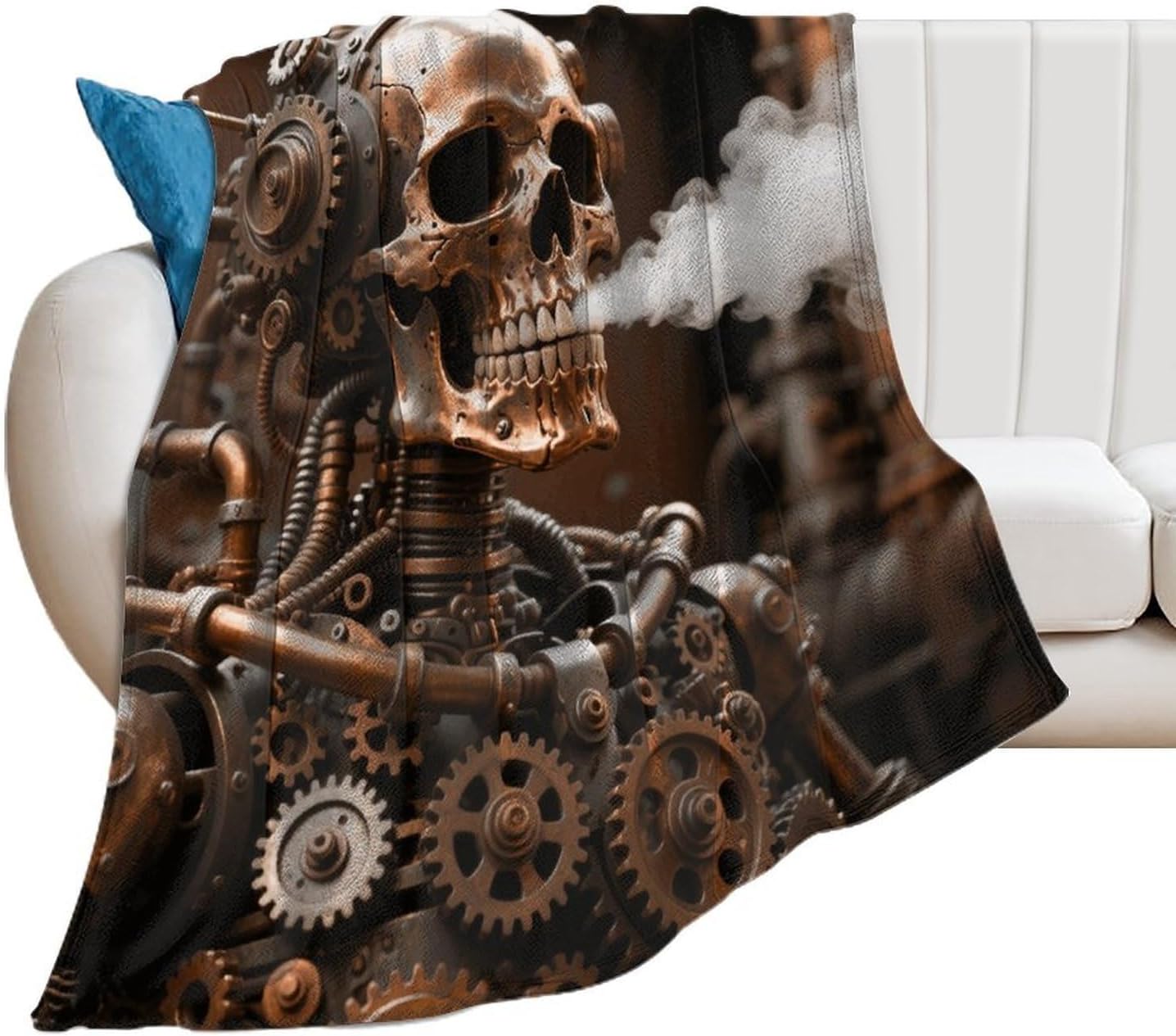 Custom Flannel Fleece Throw Blanket for Adults 40x50 Lightweight Steam - Punk Metal Skull Bedtime Blanket Soft Warm Blankets for Bed Couch Sofa Camping Picnic Wedding Gift Winter Home De