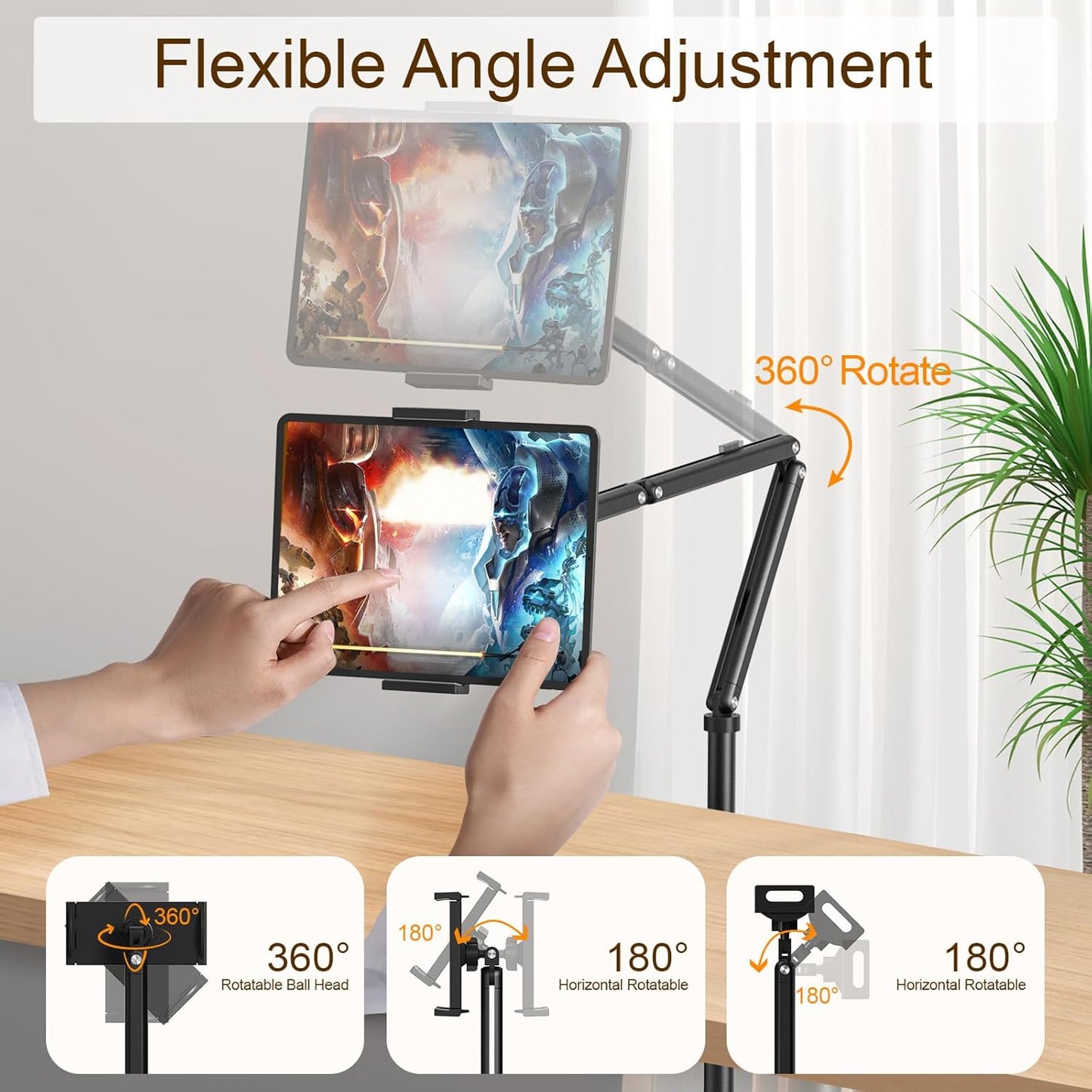 Houele Tablet Floor Stand with Removable Tray, iPad Floor Stand Holder for Bed, Height Adjustable Tablet Mount iPad Holder for 4.7”-15.6” Tablets iPads and Phones