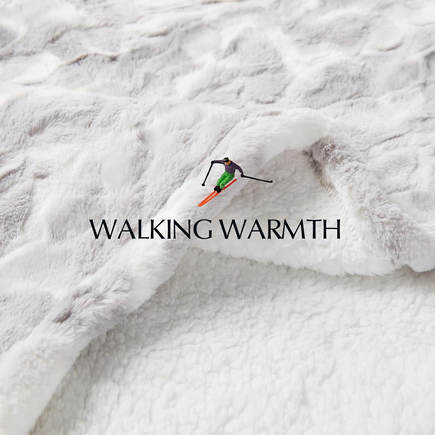 Heated Throw Blanket Faux Fur & Sherpa, Safe Electric Blanket ETL & FCC Certified, Soft Warm 6 Heating Levels & 4 Hours Auto-Off, Machine Washable, 50"x60" Light Grey & White Pattern