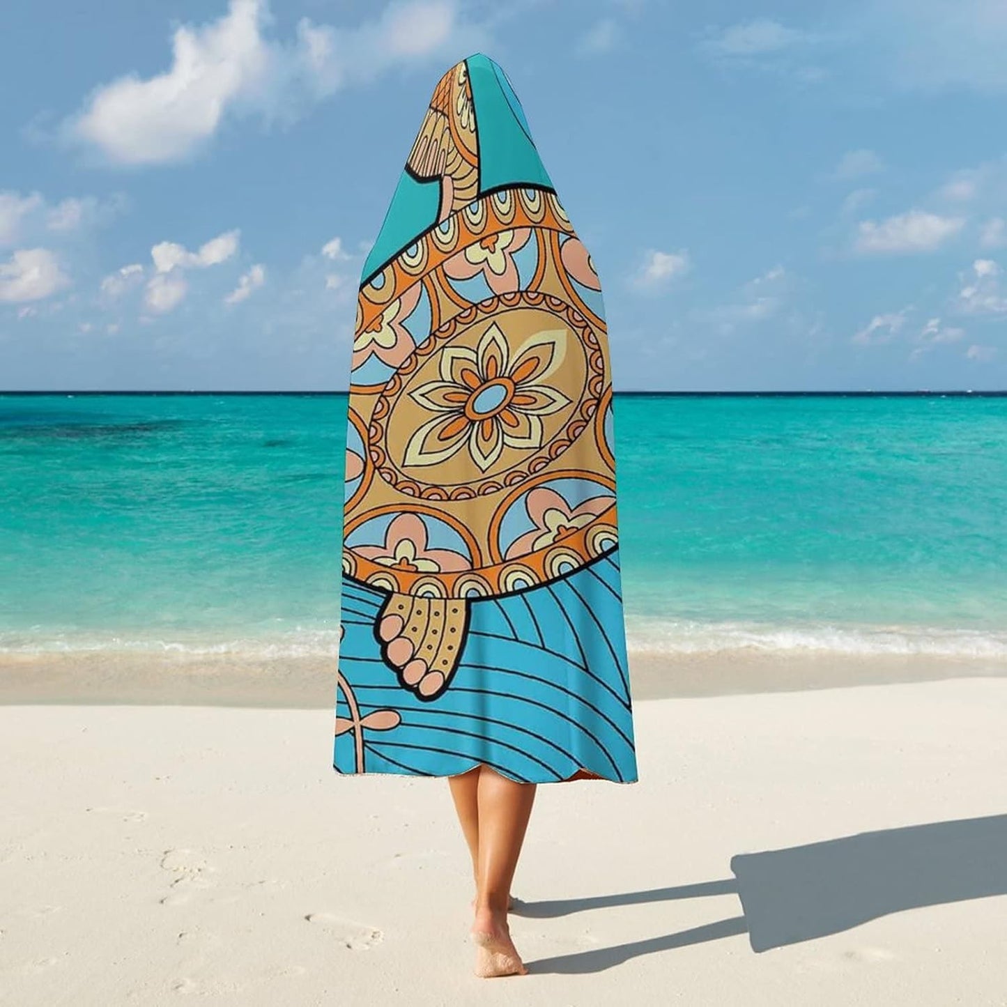 Throw Blankets, Turtle Women Men Hooded Blanket, Decorative Doodle of Sea Turtle on Water Surface, Soft Warm Cozy, 60 x 80inches, Studying Reading Snuggling Napping Office
