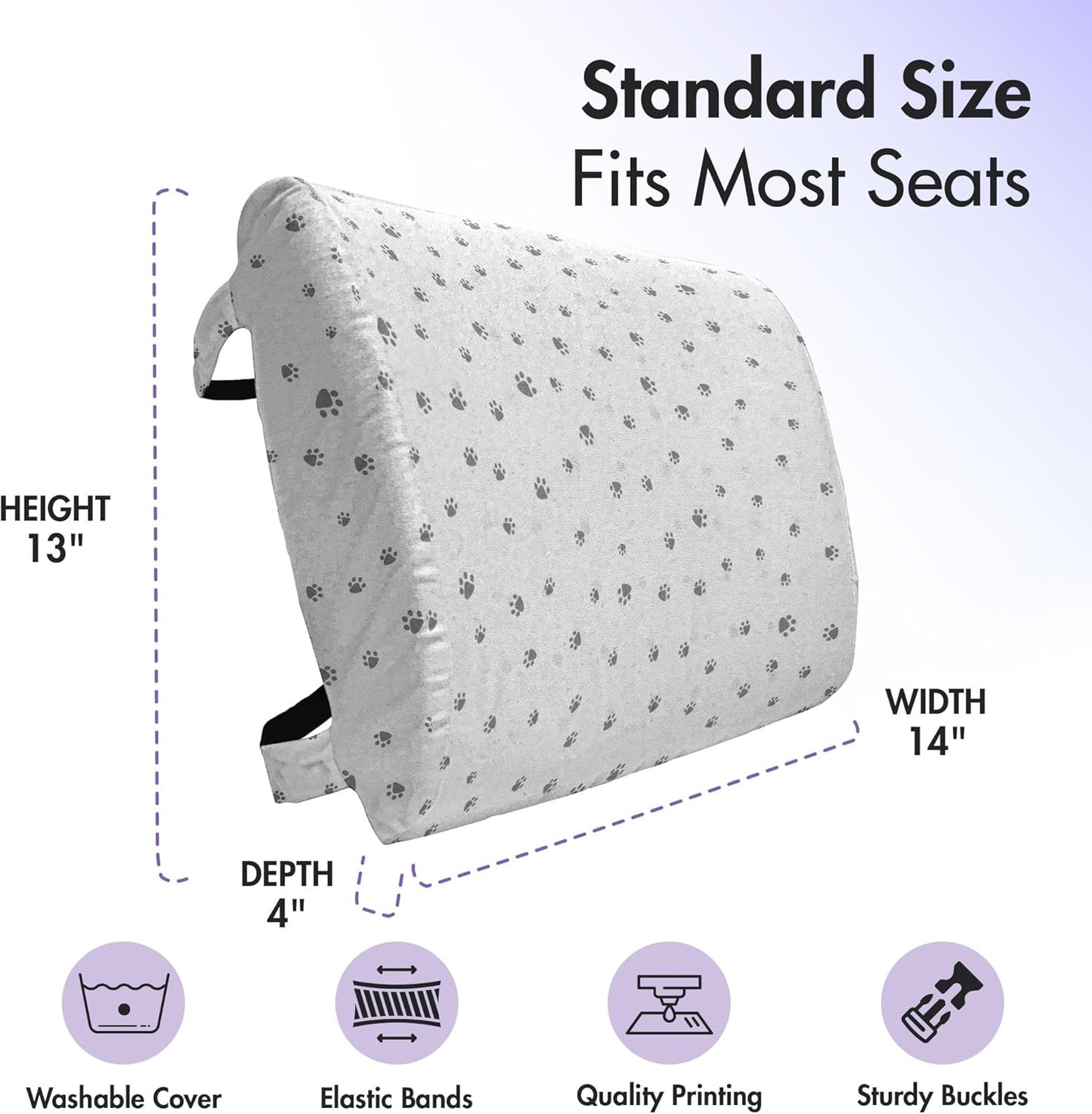 Ambesonne Dog Lover Lumbar Pillow, Foot Prints of an Animal Pet Canine Marks Abstract Nature Themed Illustration, Soft Back Cushion for Office Chairs with Adjustable Straps, 14" x 13", Grey White