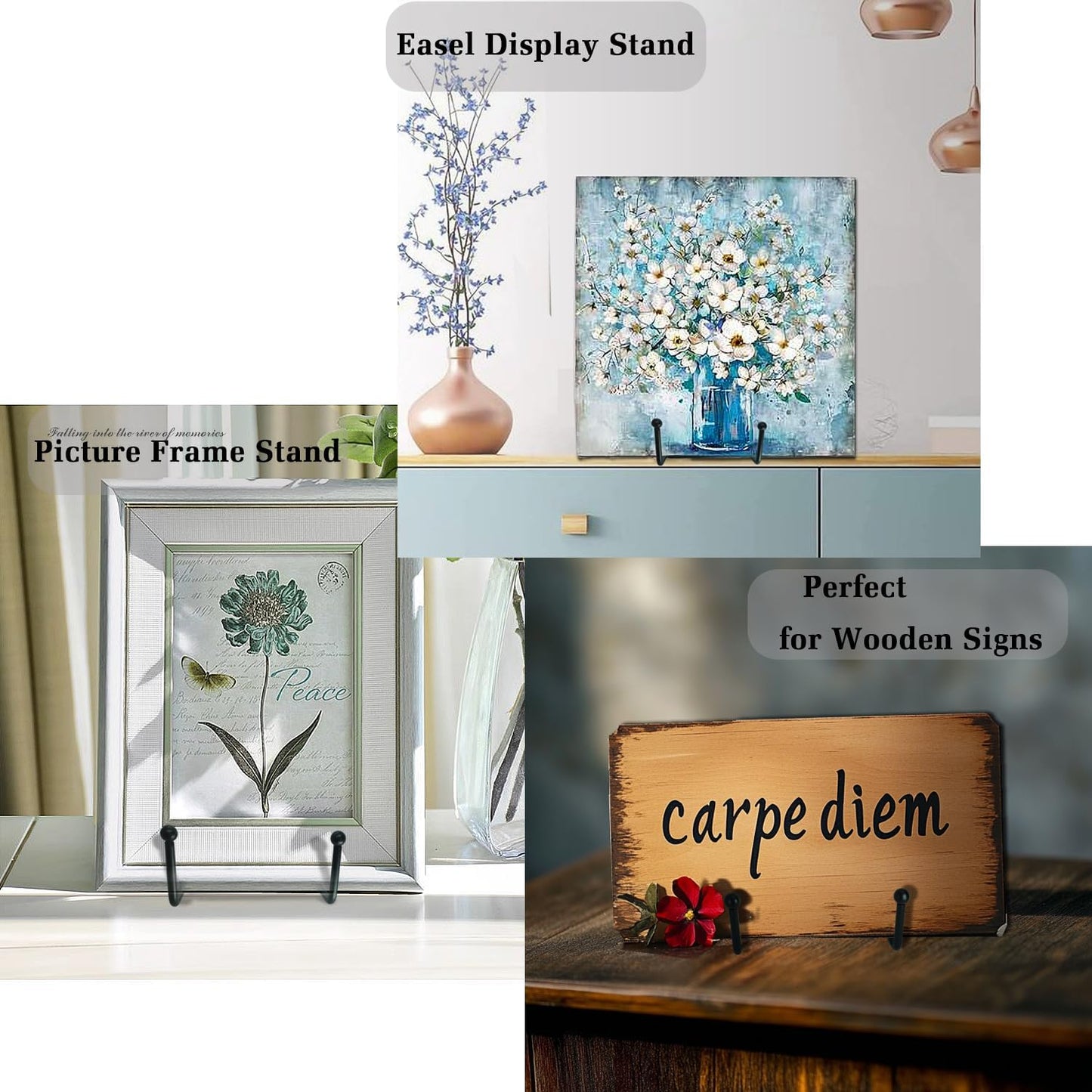 Plate display stand 3 Inch Gold 3‘’ & plate display holder4‘’ 4 Inch Black Metal Plated Kitchen Book Holder/Stand, Wire Metal Easel, Small Photo Stands for Table, Display for Picture Frames, Plaques, & Plates