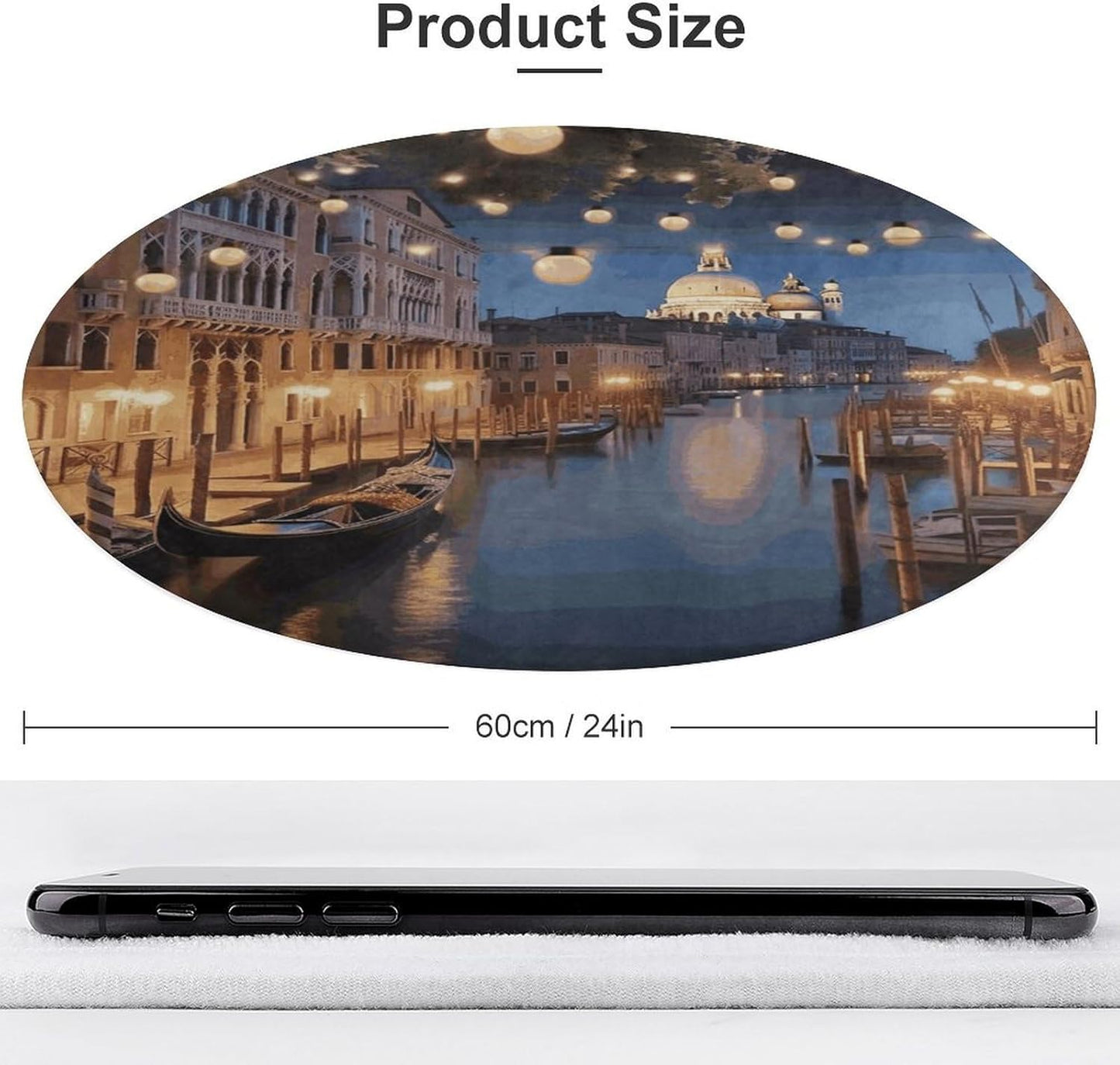 Beautiful Venice at Night Circle Rug Retro Luxury Coral Velvet Floor Mat Non Slip Soft Indoor Floor Carpet Comfy Thickened Area Rugs Modern Aesthetic Minimalist Carpets for Home Decor