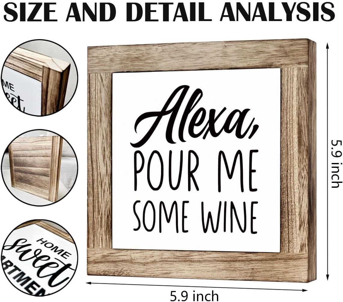 Kitchen Decor, Wooden Box Signs for Home Decor, Home Bar Decortion, Farmhouse Decortion Tabletop, Dining Room Decors Set, Home Decors Accents, Wine Sign, Alexa Pour Me Some Wine Sign