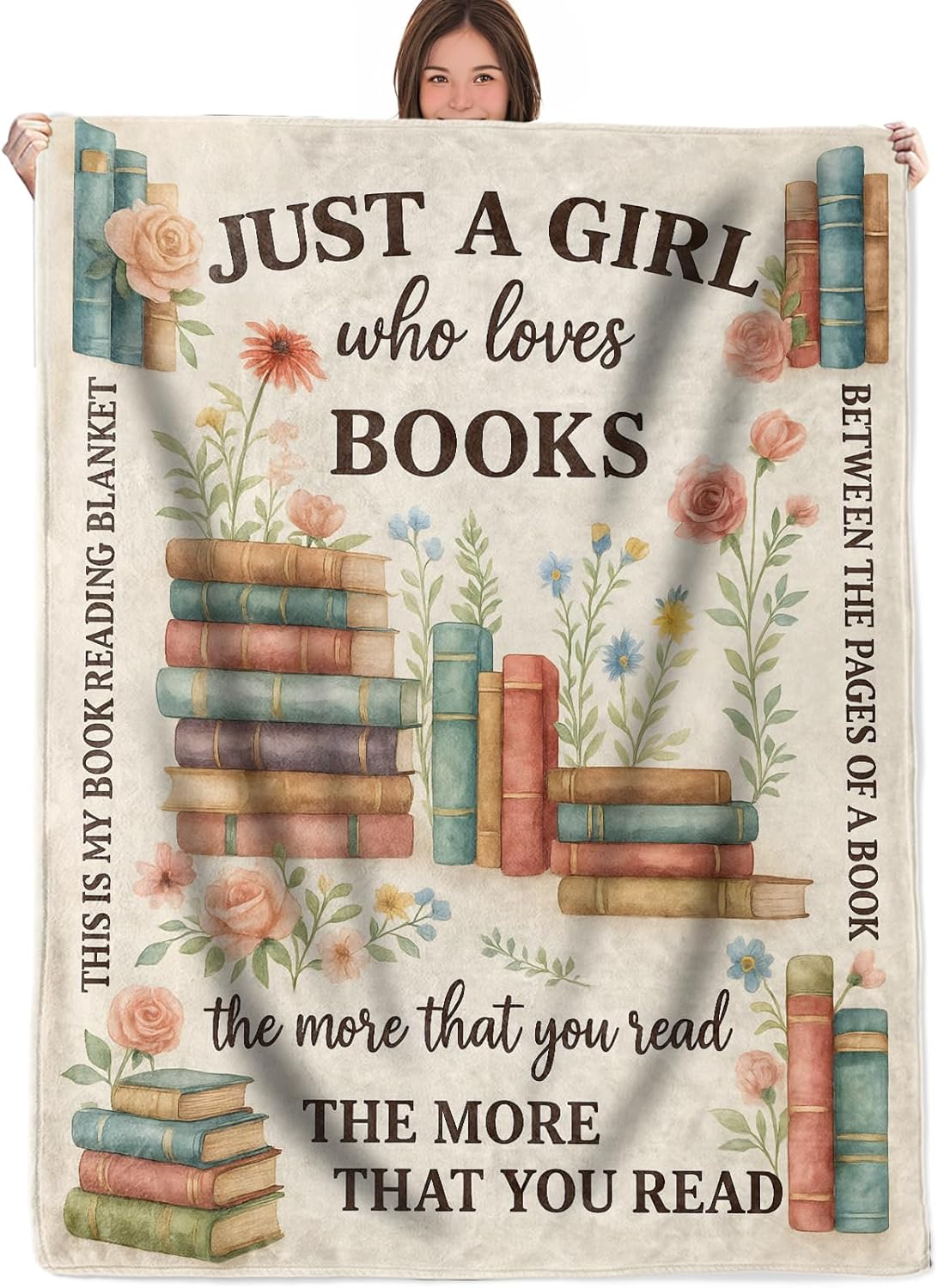 Just a Girl Who Loves Books Throw Blanket Gifts for Boys Girls Kids Adults, Book Lover Theme Flannel Blankets for Travel Sofa Living Room Decor 50"X60"