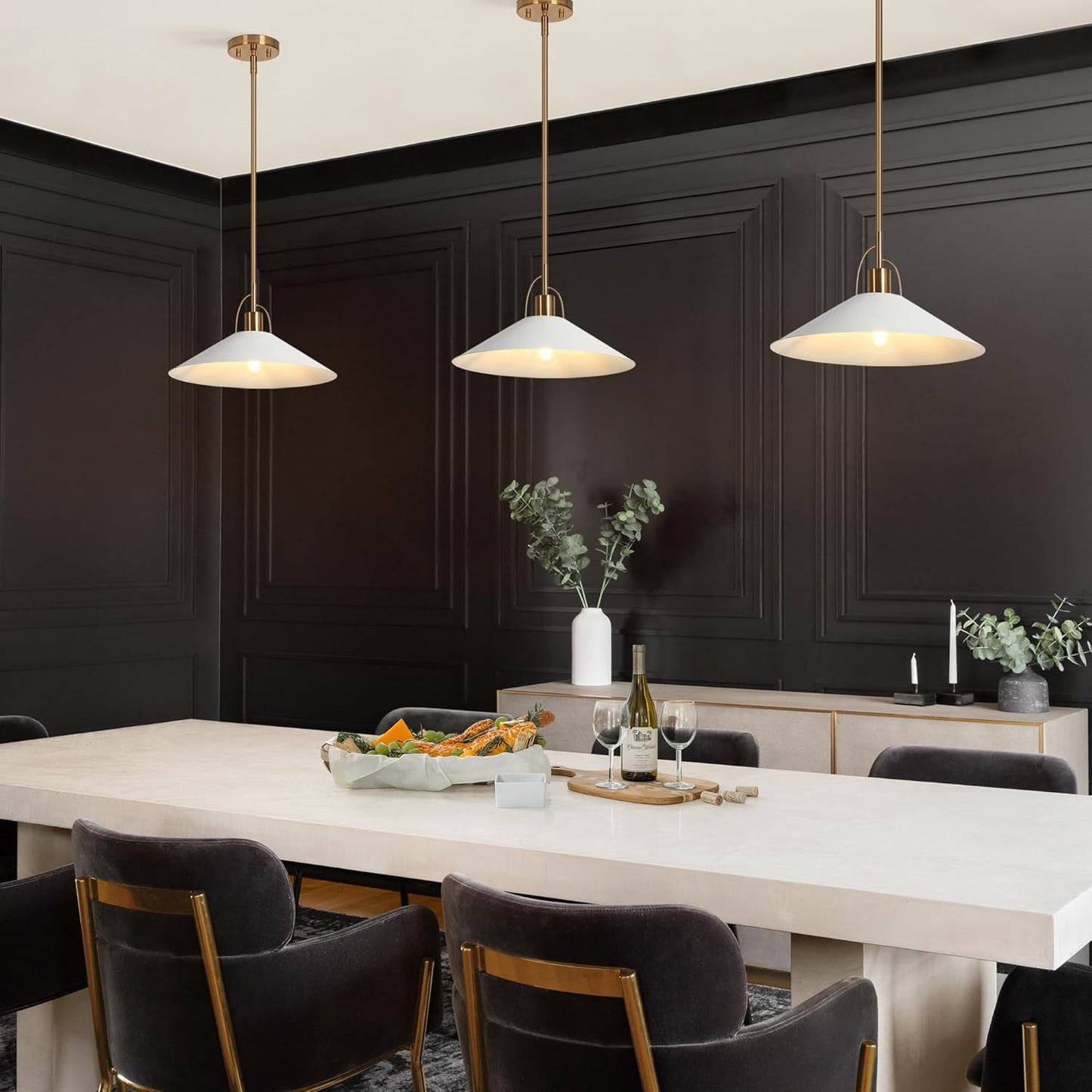 classy leaves Pendant Lights Kitchen Island, 14-Inch Gold and White Metal Pendant Light Fixtures, Modern Kitchen Pendant Lighting Over Island
