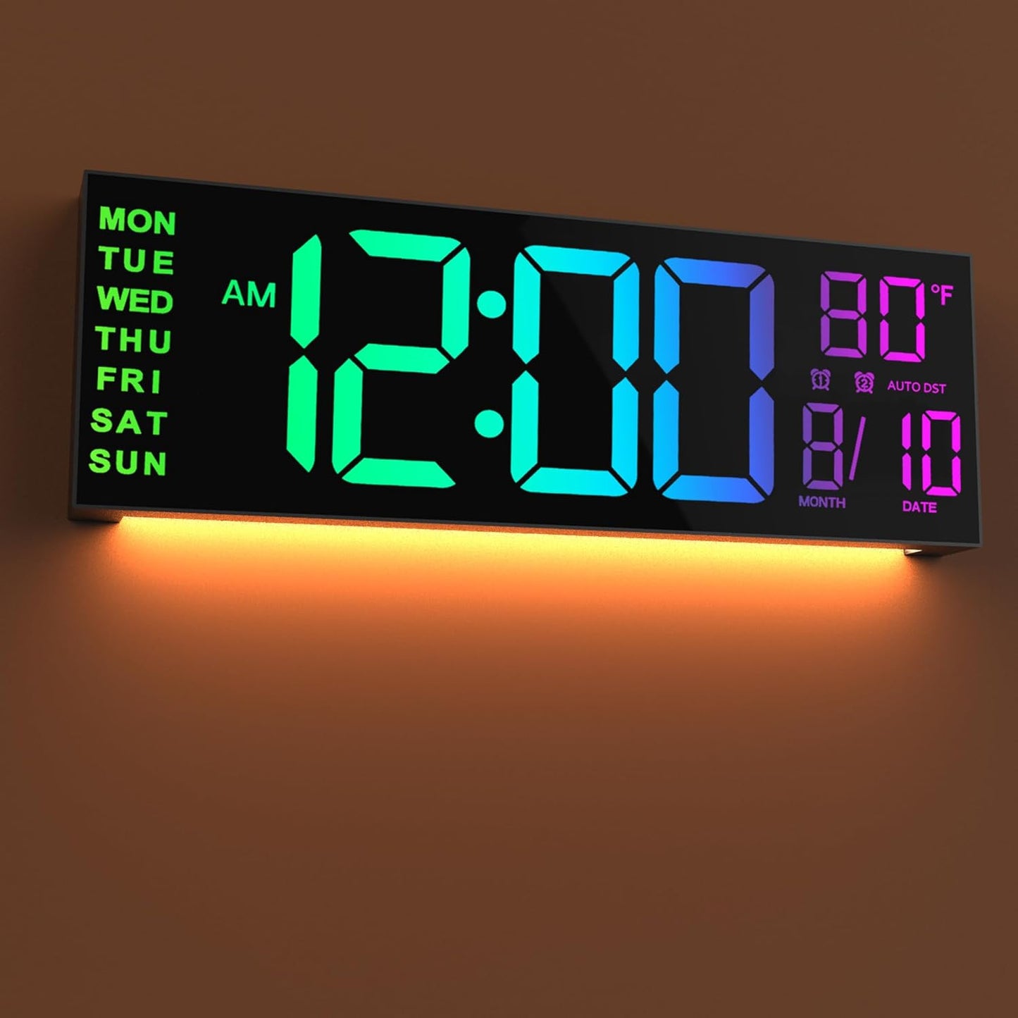 JALL 16.02'' Large Digital Wall Clock, Big LED Number Dispaly, RGB Colors, DST, Night Light for Classroom Living Room Bedroom Mounted Birthday Xmas Gift for Senior, Mem Womem