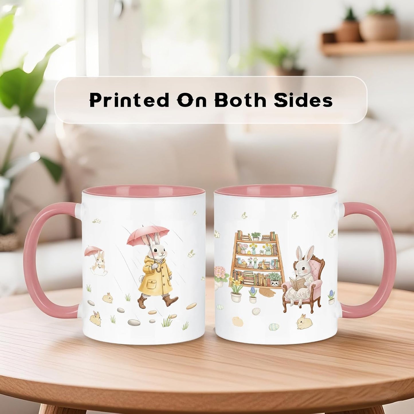 Easter Coffee Mugs 11Oz Bunny Mug, Cute Coffee Mug, Easter Gifts, Bunny Gifts for Women and Girls Daughter, Spring Coffee Mugs Pink, Gift for Rabbit Lovers, Friends and Family