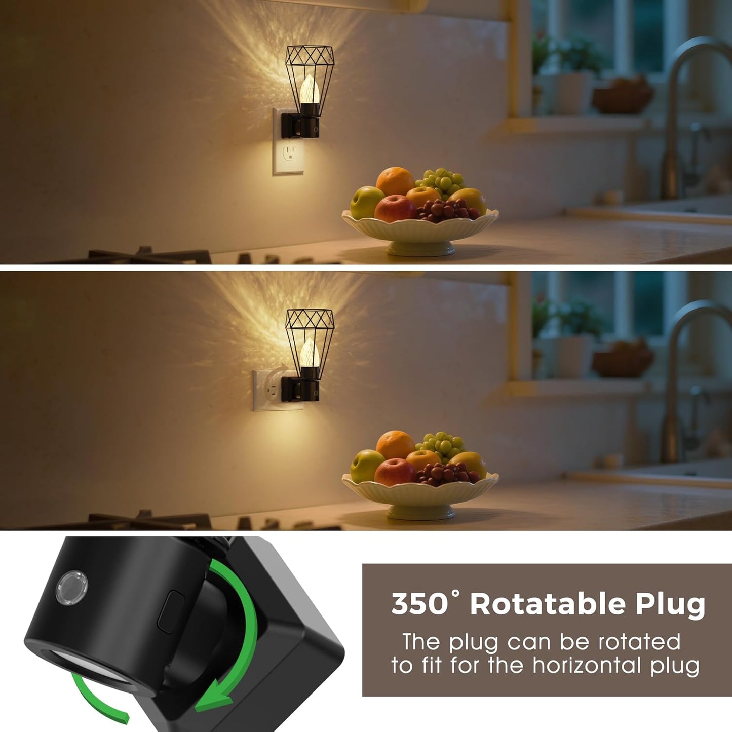 L LOHAS LED Night Light, 2 Pack Night Lights Plug into Wall, 3000K Warm White, Farmhouse Plug in Light with Dusk to Dawn Sensor, for Bedroom, Bathroom, Kitchen, Hallway