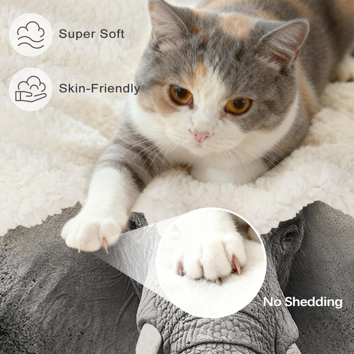 Sleepwish Elephant Fleece Throw Blanket, Soft Cozy Lightweight Black Grey Sherpa Blanket for Couch Bed Sofa, Thoughtful Gift for Animal Lovers & Daughter from Mom 50" X 60"