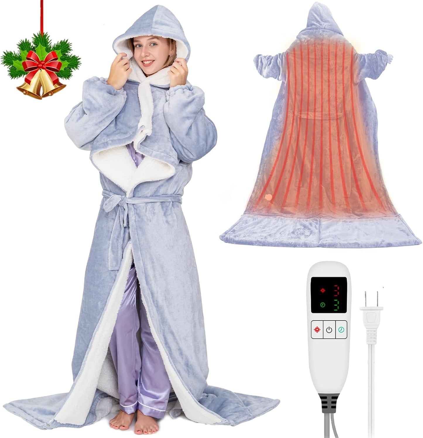 Electric Heated Blankets Hoodie for Women with Removable FootPocket,Wearable Heated Blanket Throw with Sleeves Heated Robe Flannel&Sherpa Heating Wrap Poncho Shawl with 9 Temp 50"x80"