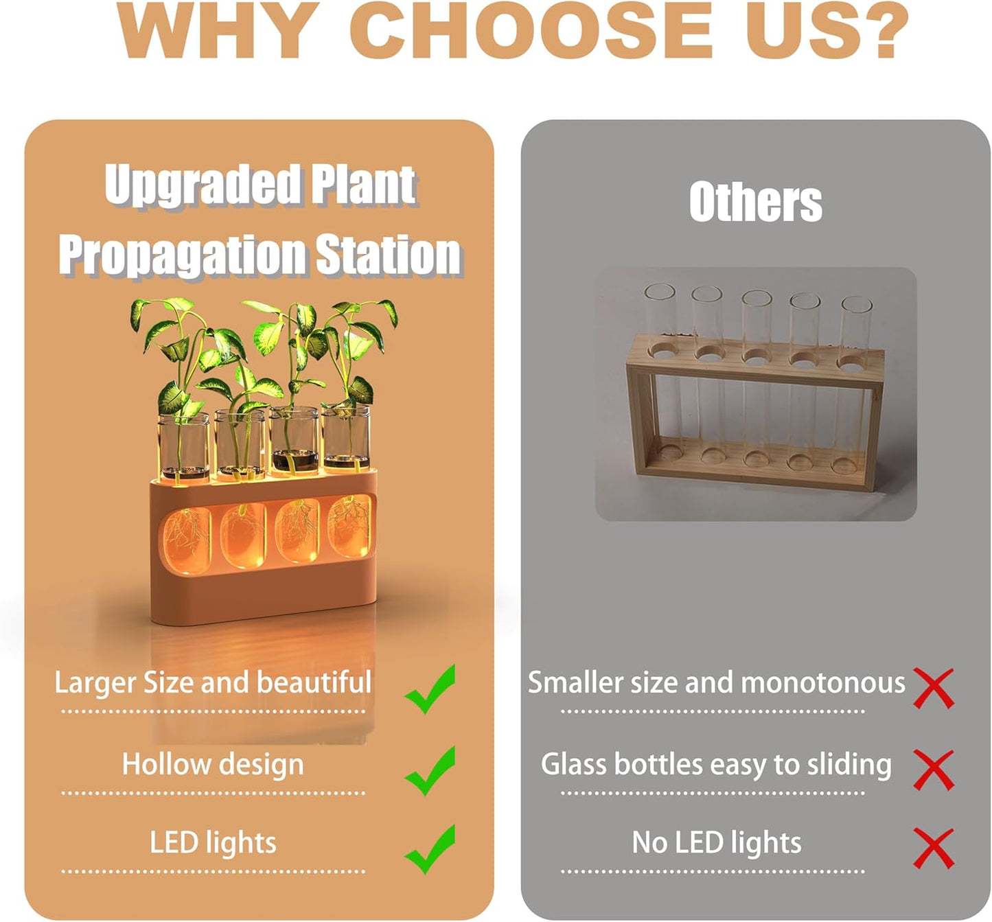 Plant Propagation Station with LED Light, 10-Level Dimmable Desk Plant Stand for Hydroponic Plants, 4 Glass Test Tubes Propagated Plant Holders for Indoor Home Decor Gardening Gifts
